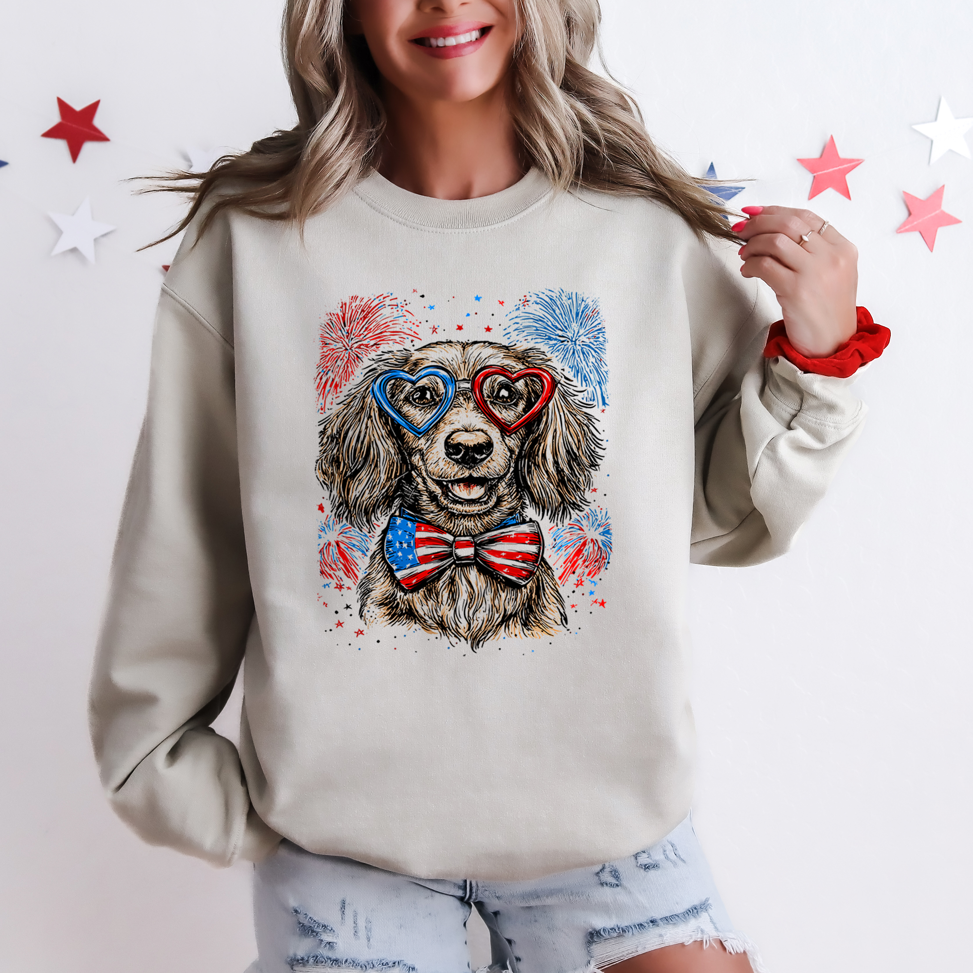 Dachshund Patriotic Dog USA America Pet Lover 4th of July Cozy Warm Fleece Sweatshirt