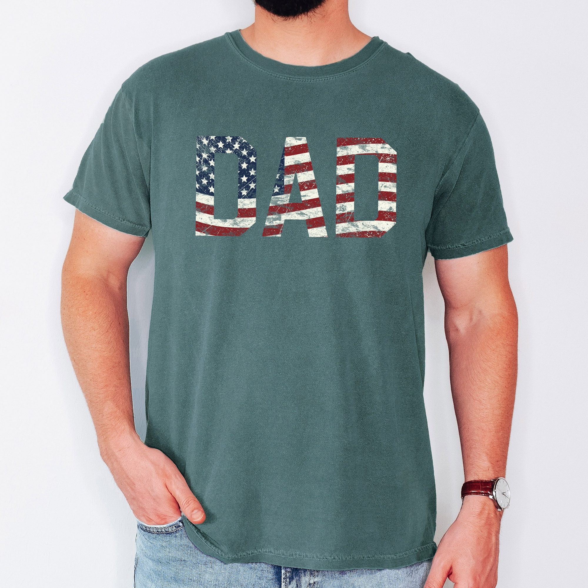 Dad Patriotic American Flag Stars and Stripes USA Proud Father Comfort Colors Tee