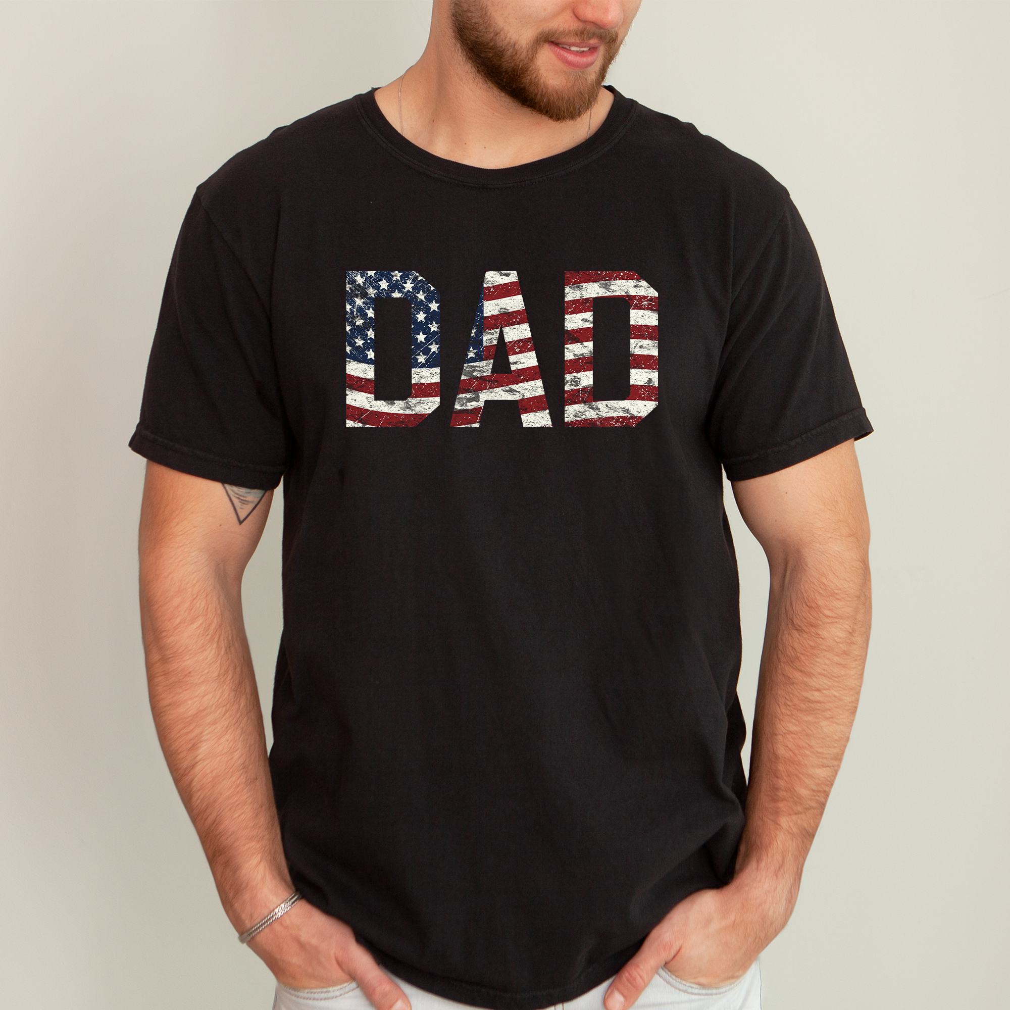Dad Patriotic American Flag Stars and Stripes USA Proud Father Comfort Colors Tee