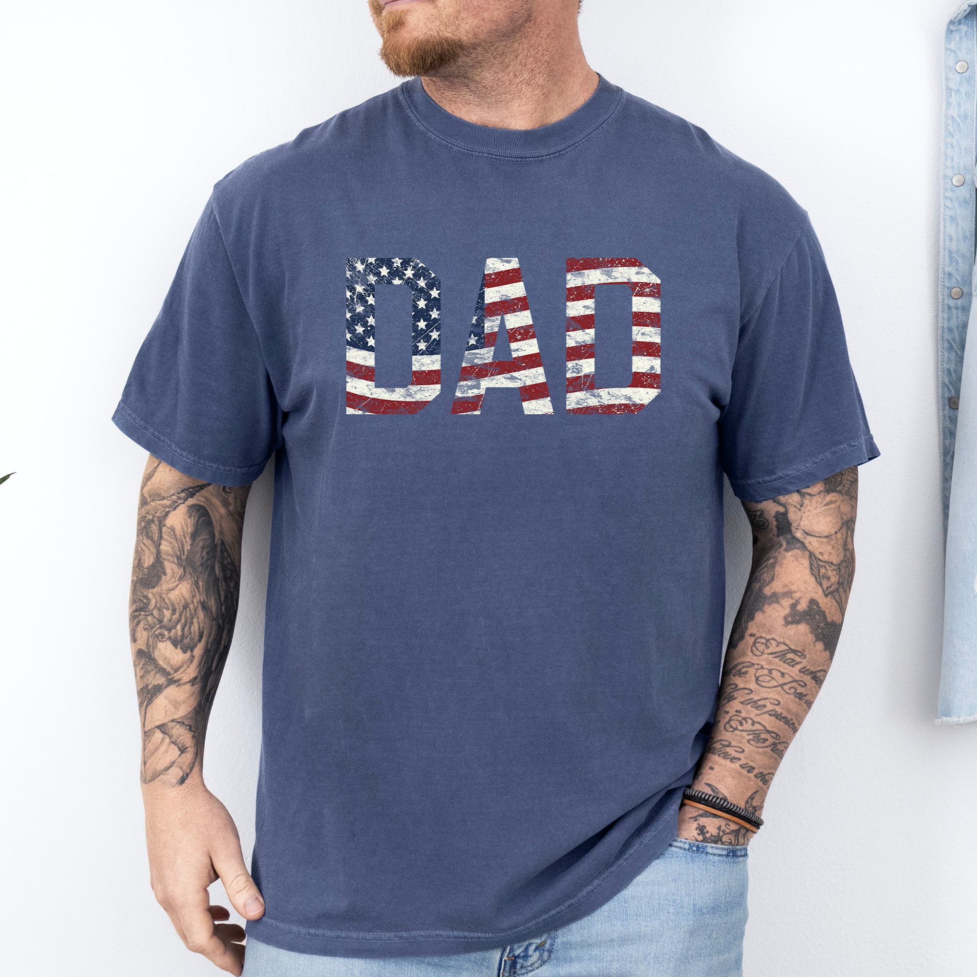 Dad Patriotic American Flag Stars and Stripes USA Proud Father Comfort Colors Tee