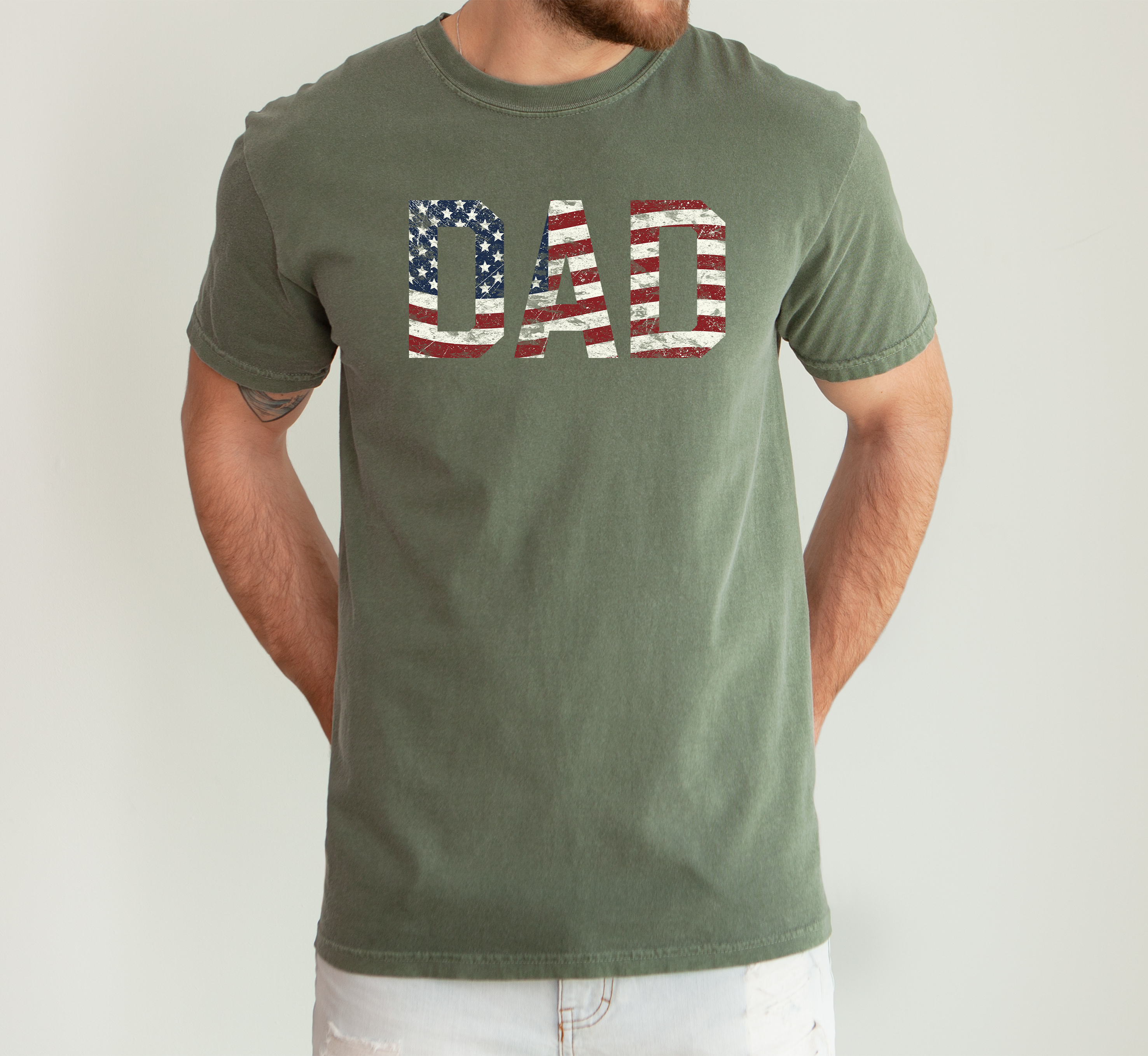 Dad Patriotic American Flag Stars and Stripes USA Proud Father Comfort Colors Tee