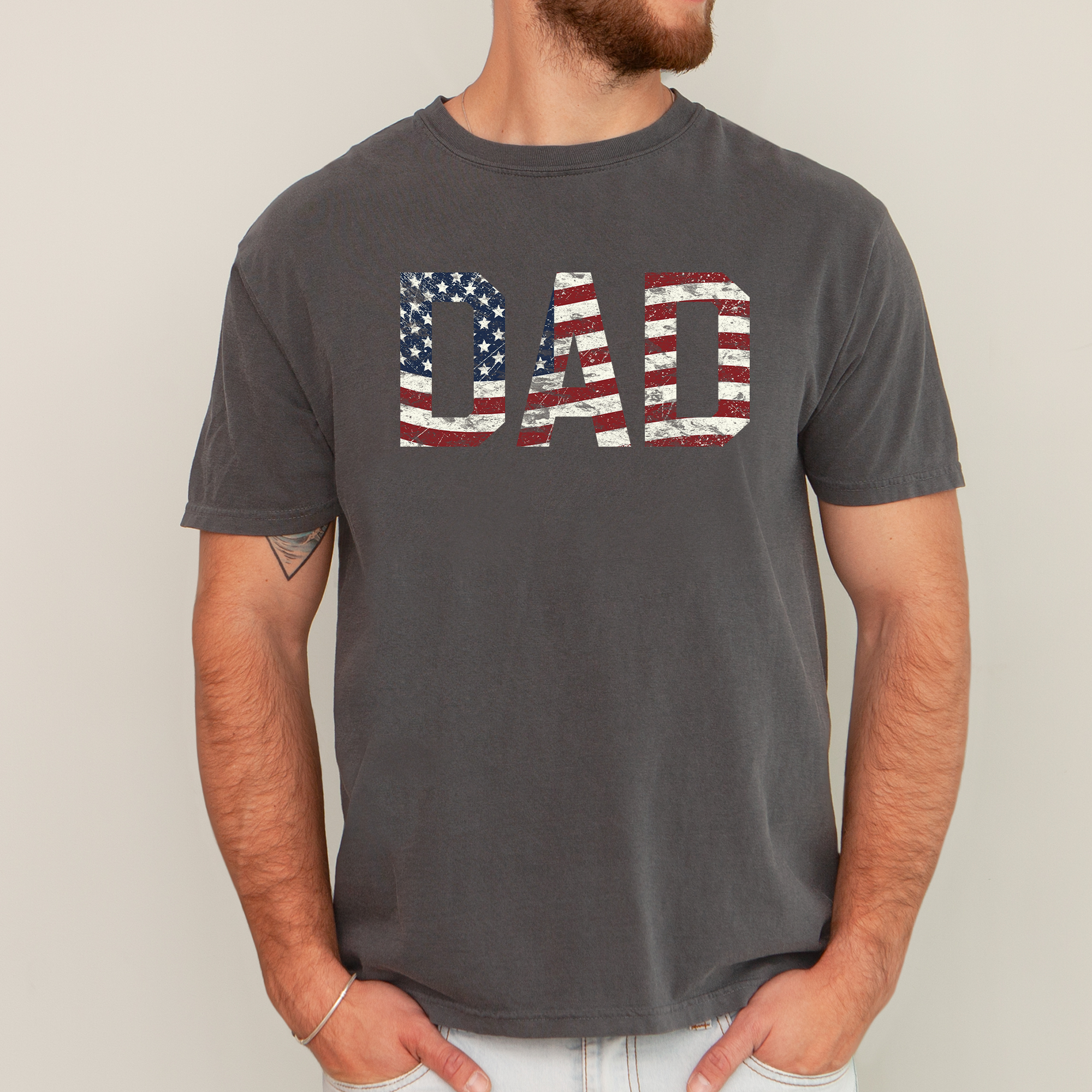 Dad Patriotic American Flag Stars and Stripes USA Proud Father Comfort Colors Tee