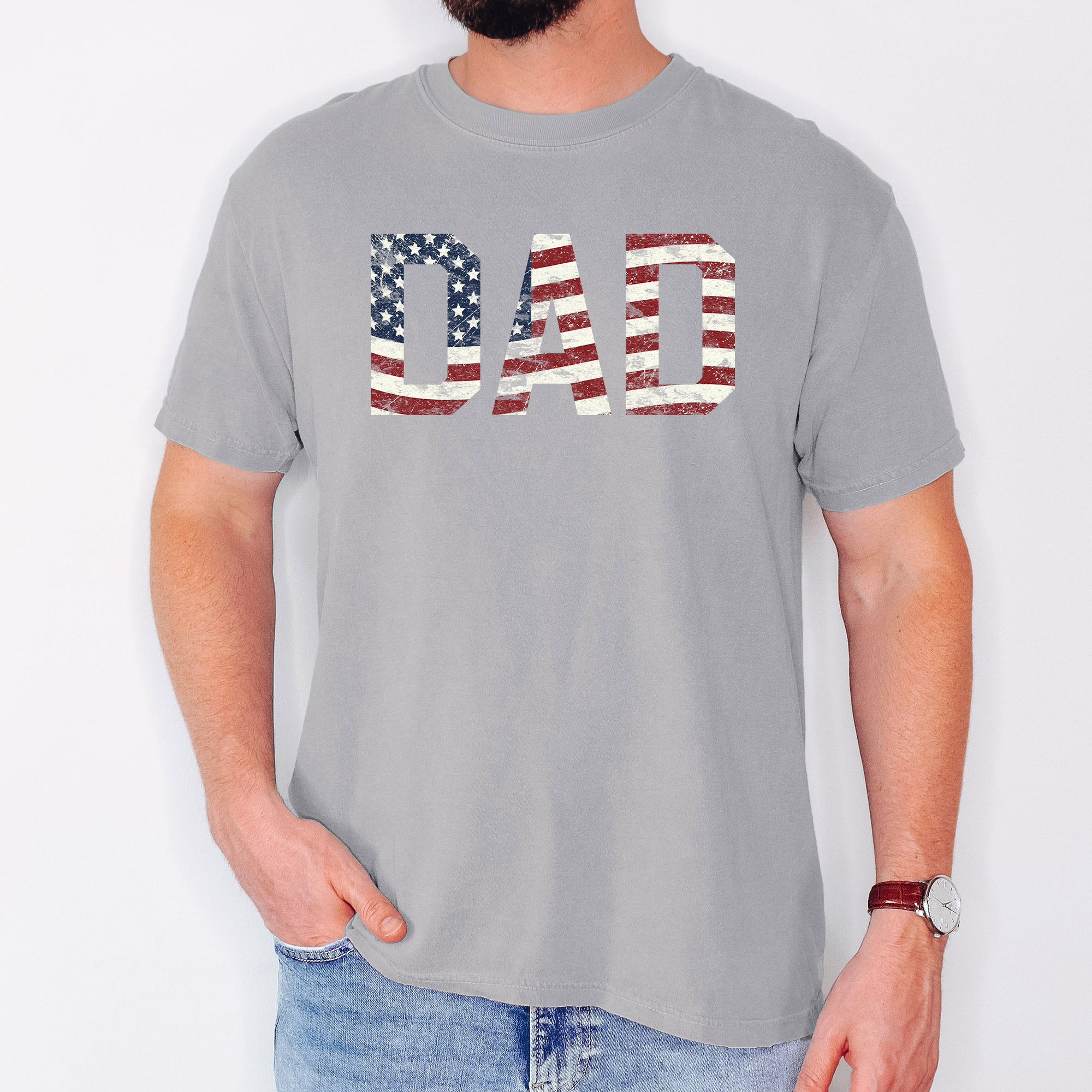 Dad Patriotic American Flag Stars and Stripes USA Proud Father Comfort Colors Tee