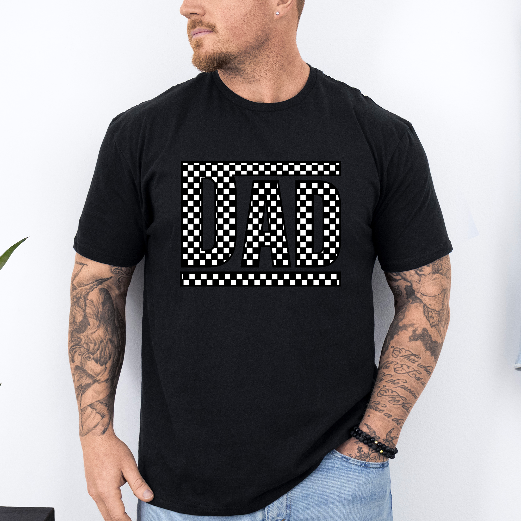 Dad Retro Checkered Vintage Pattern For Fathers Day Edition Casual Style Graphic Tee