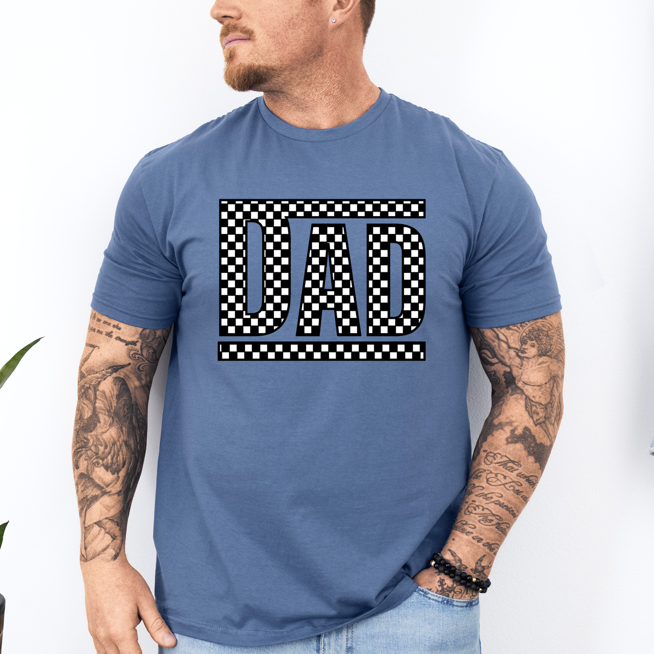 Dad Retro Checkered Vintage Pattern For Fathers Day Edition Casual Style Graphic Tee