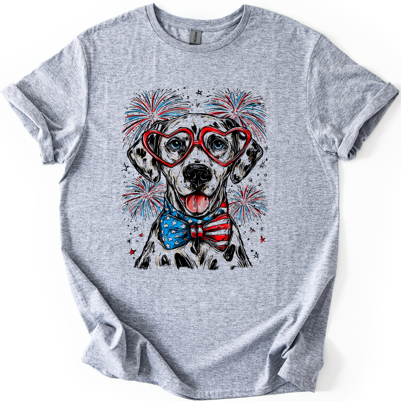 Dalmatian Patriotic Dog USA America Flag Paw Print 4th of July Pet Lover Edition Graphic Tee