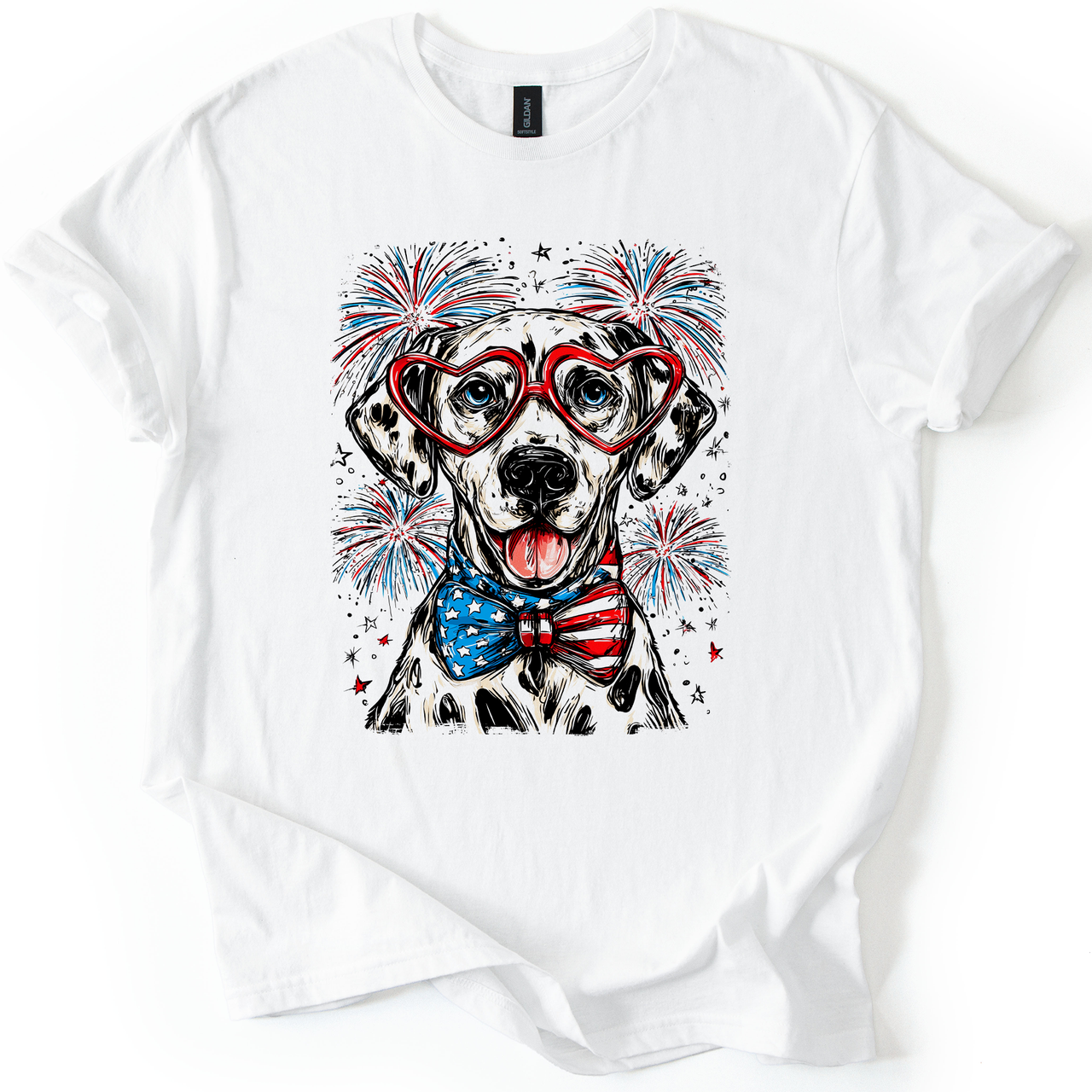 Dalmatian Patriotic Dog USA America Flag Paw Print 4th of July Pet Lover Edition Graphic Tee