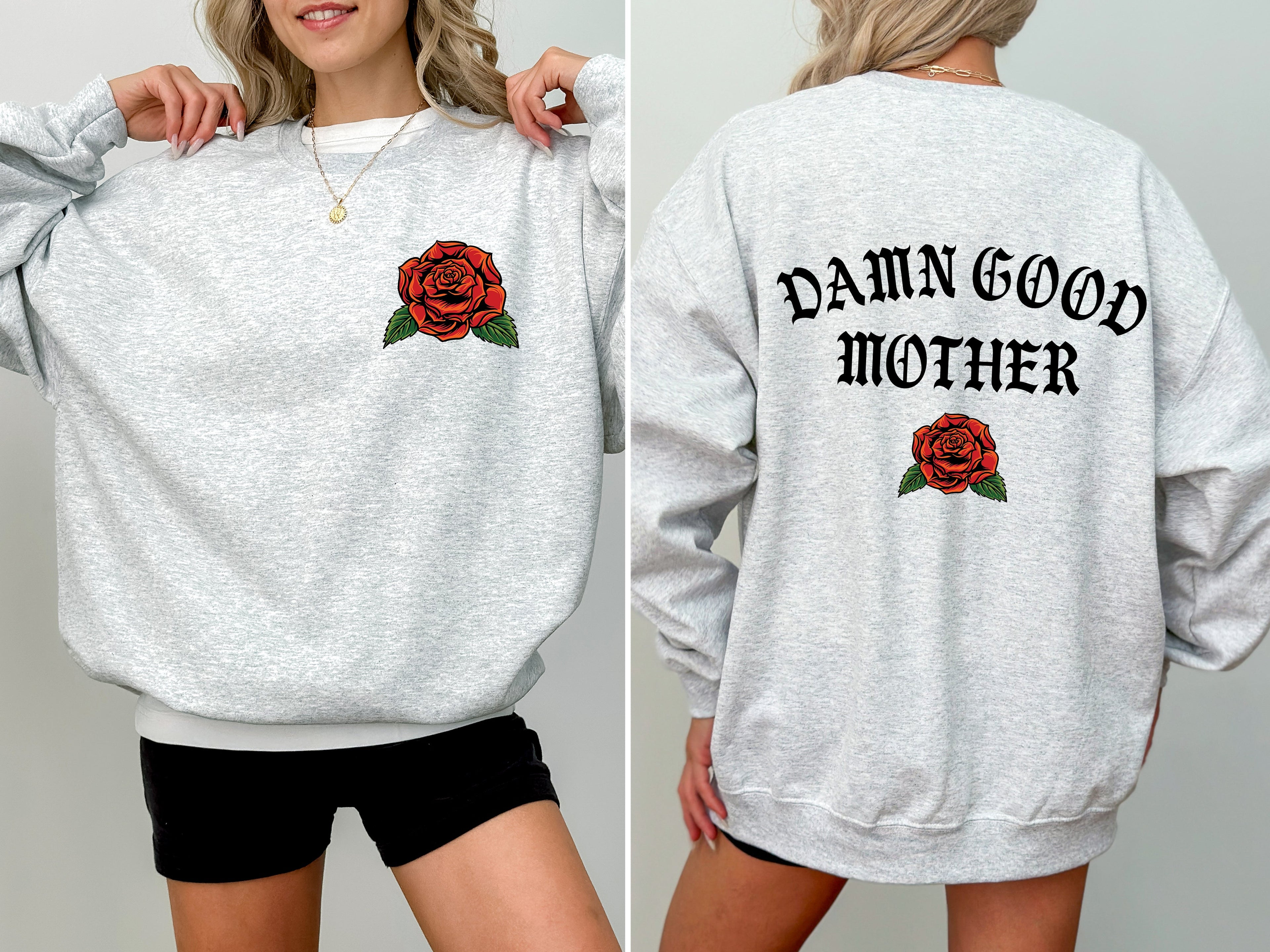 Damn Good Mother Tattoo Mother's Day Mama Bold Ink Script Heart Cozy Edition Sweatshirt