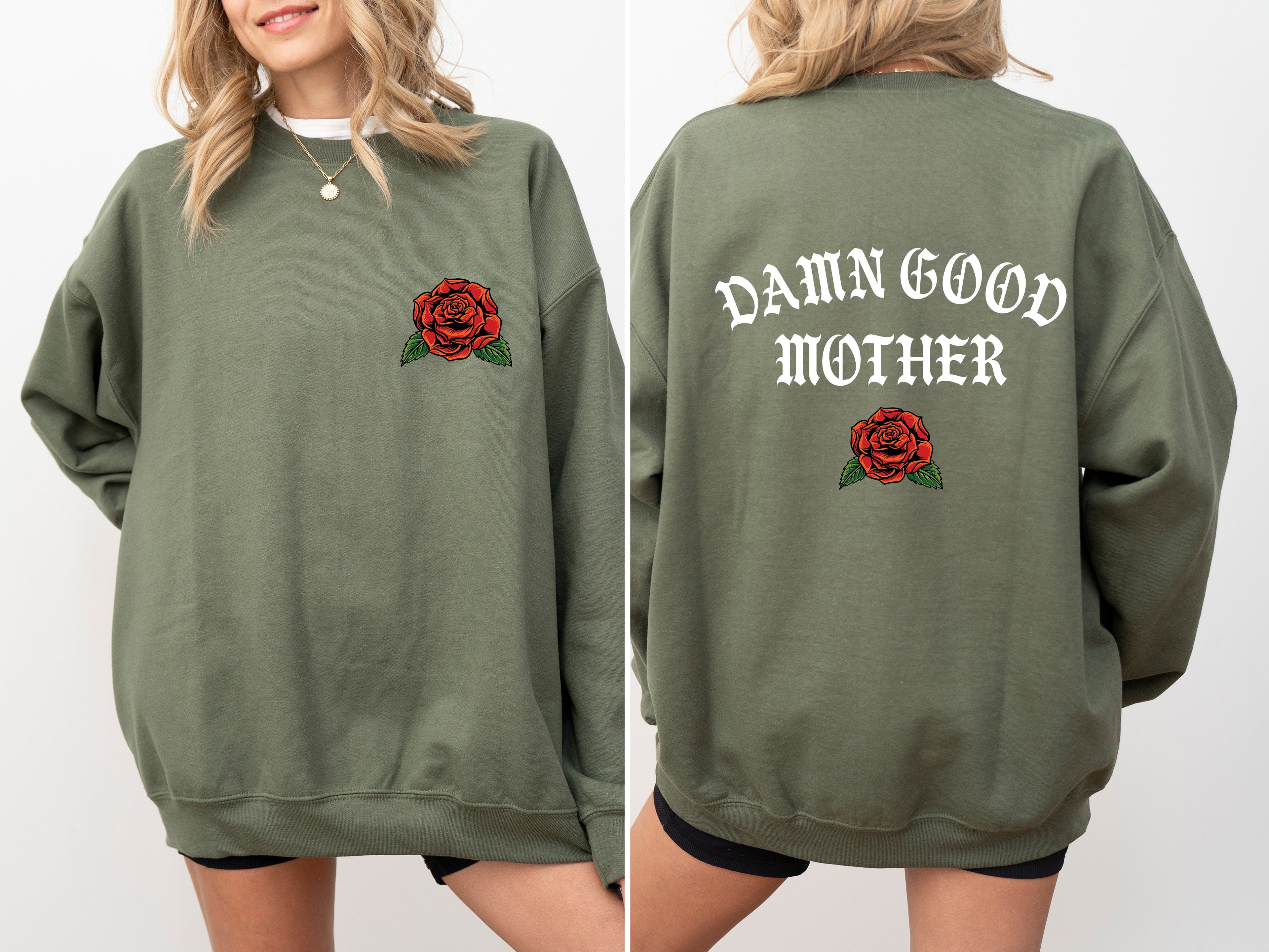Damn Good Mother Tattoo Mother's Day Mama Bold Ink Script Heart Cozy Edition Sweatshirt