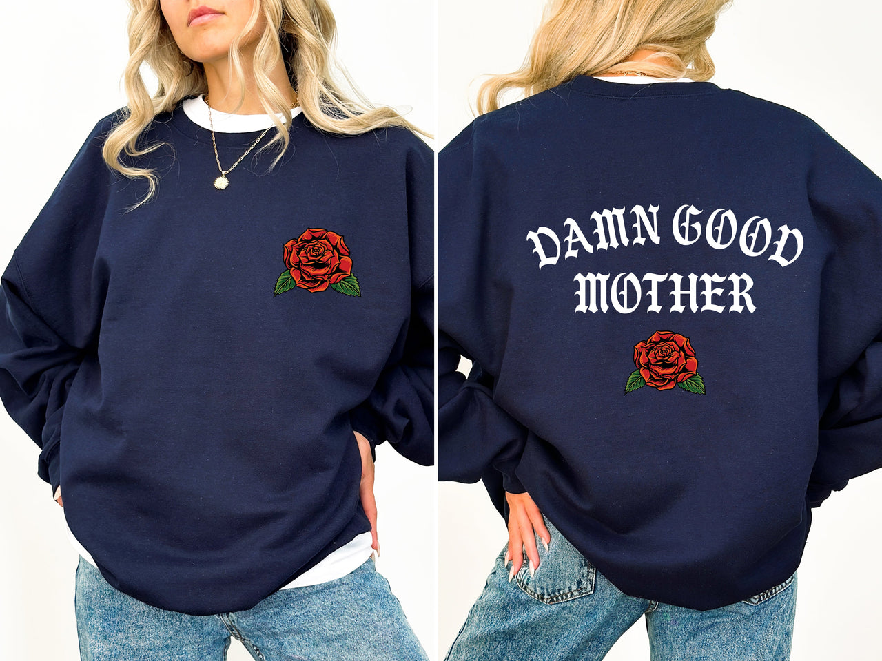 Damn Good Mother Tattoo Mother's Day Mama Bold Ink Script Heart Cozy Edition Sweatshirt