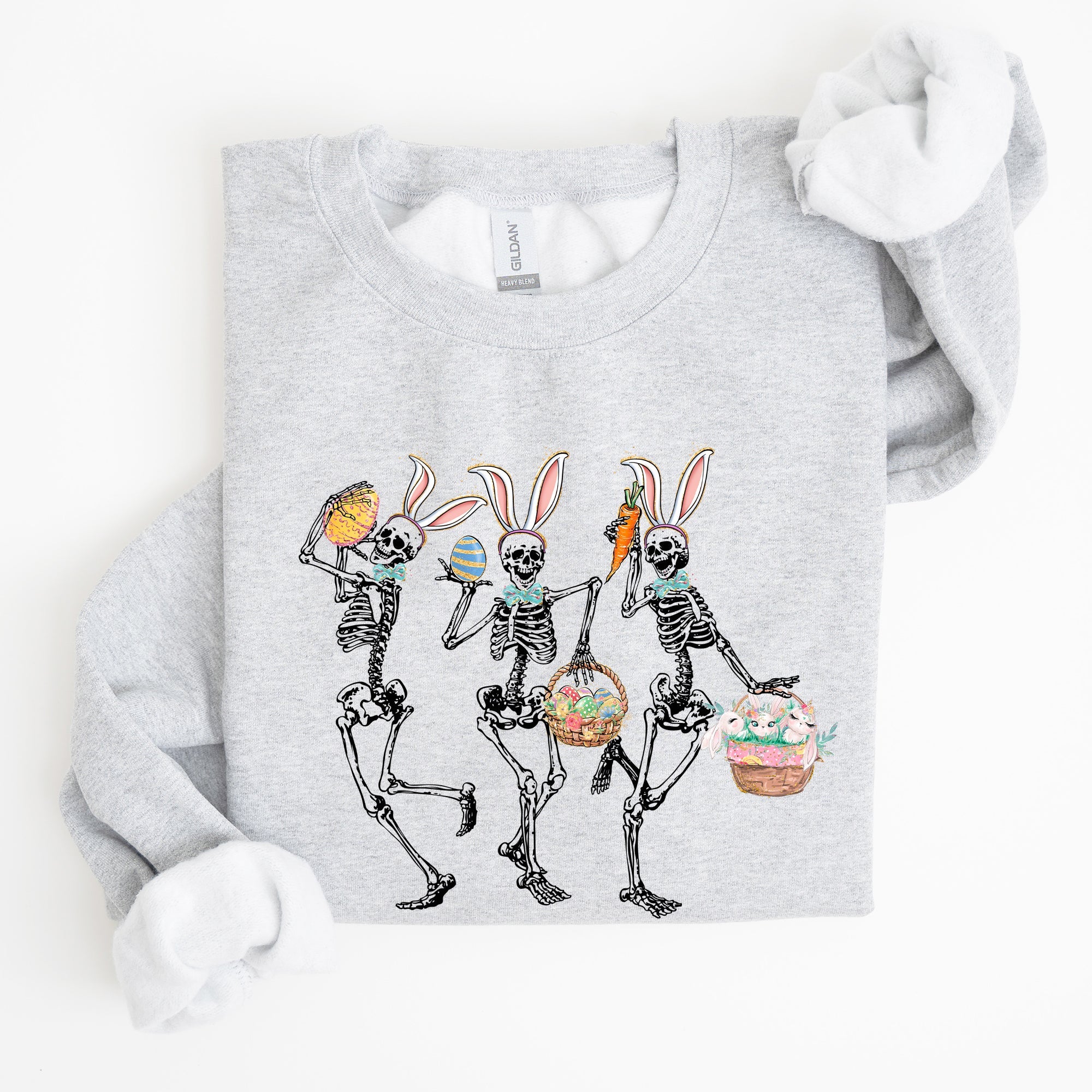 Dancing Easter Skeleton, Rabbit, Bunnies Celebration Artwork For Festive Wardrobe Sweatshirt