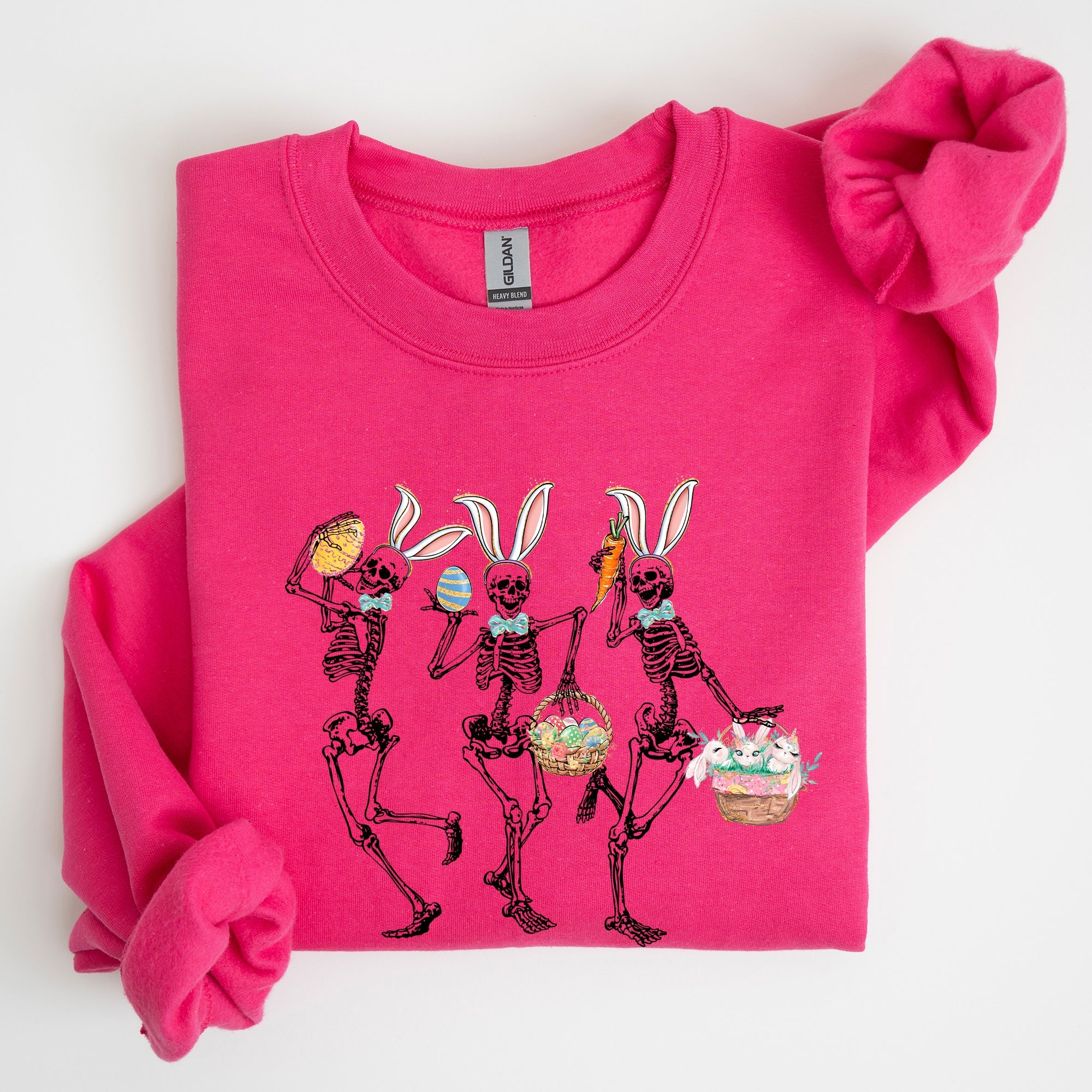 Dancing Easter Skeleton, Rabbit, Bunnies Celebration Artwork For Festive Wardrobe Sweatshirt