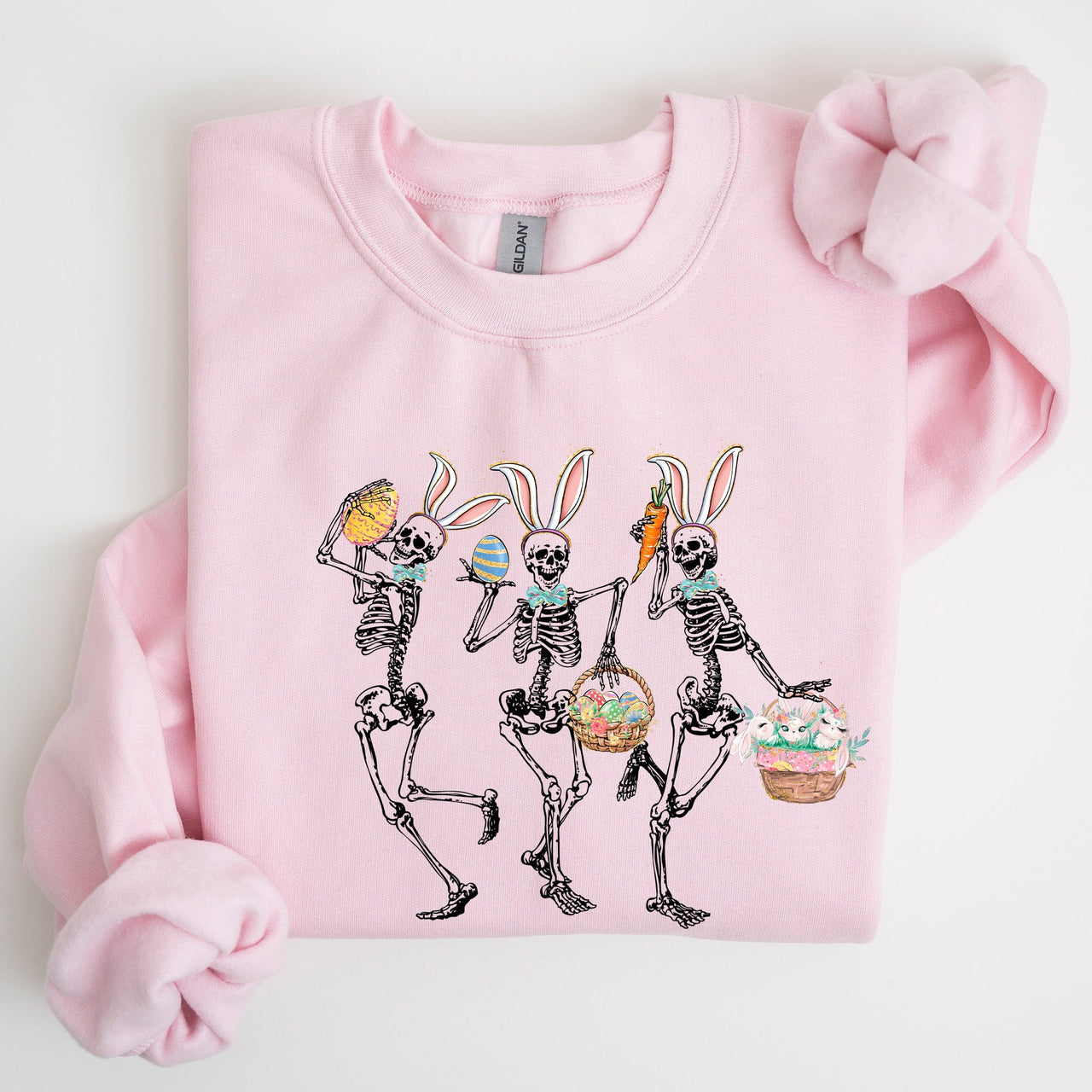 Dancing Easter Skeleton, Rabbit, Bunnies Celebration Artwork For Festive Wardrobe Sweatshirt