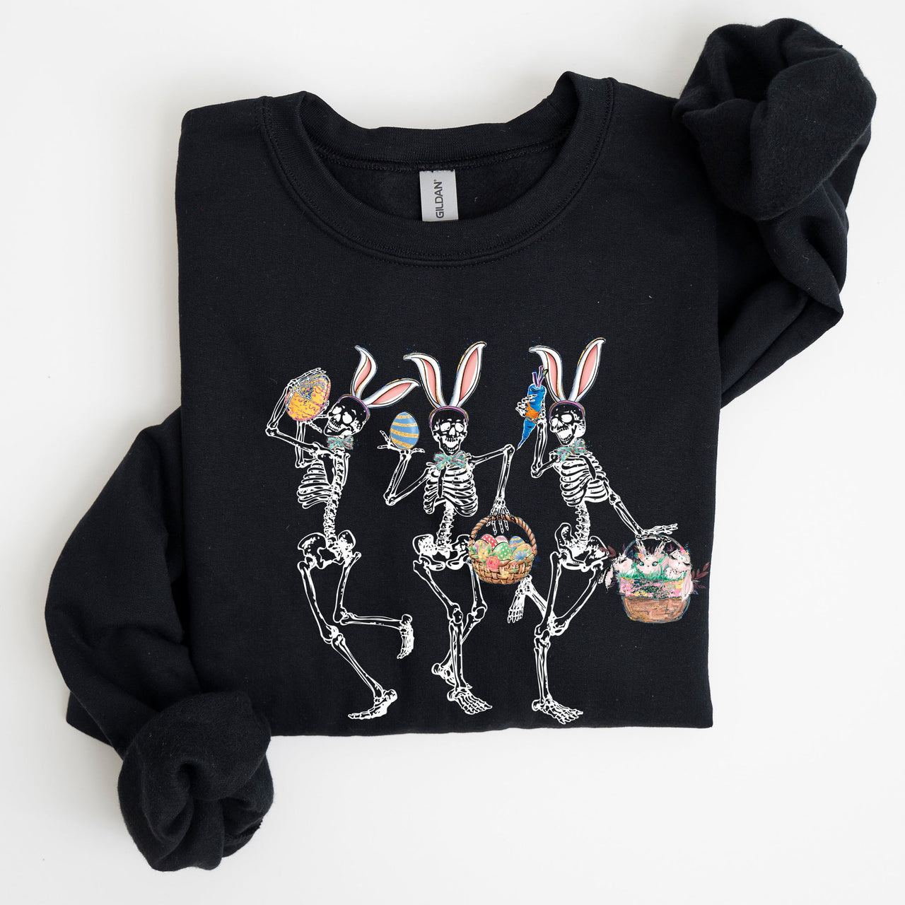 Dancing Easter Skeleton, Rabbit, Bunnies Celebration Artwork For Festive Wardrobe Sweatshirt