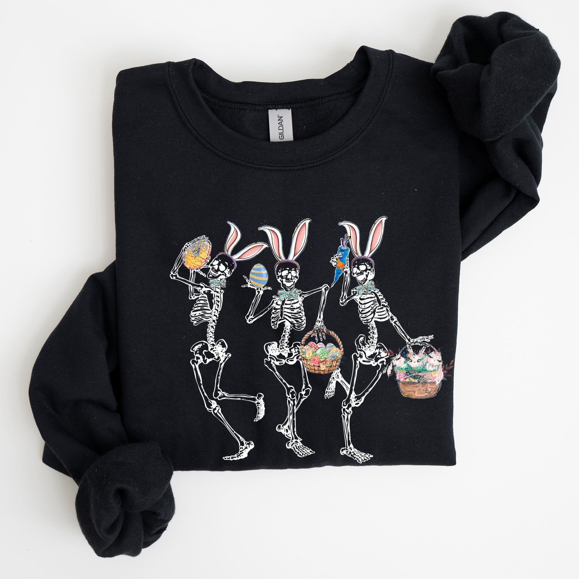 Dancing Easter Skeleton, Rabbit, Bunnies Celebration Artwork For Festive Wardrobe Sweatshirt