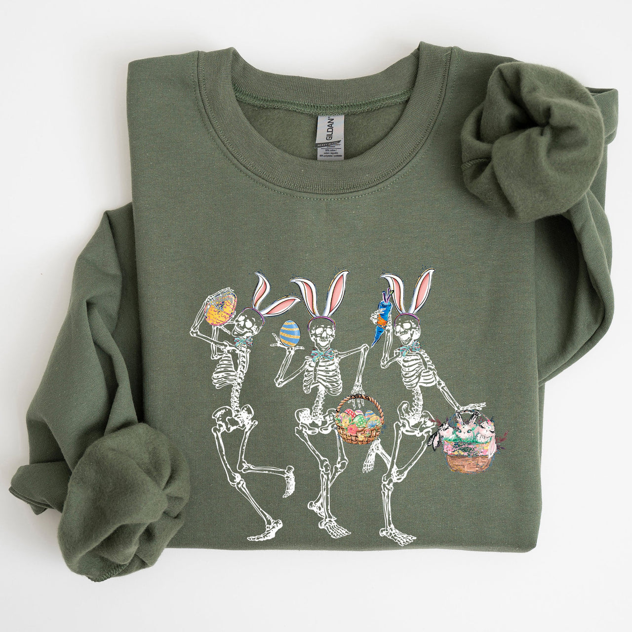Dancing Easter Skeleton, Rabbit, Bunnies Celebration Artwork For Festive Wardrobe Sweatshirt
