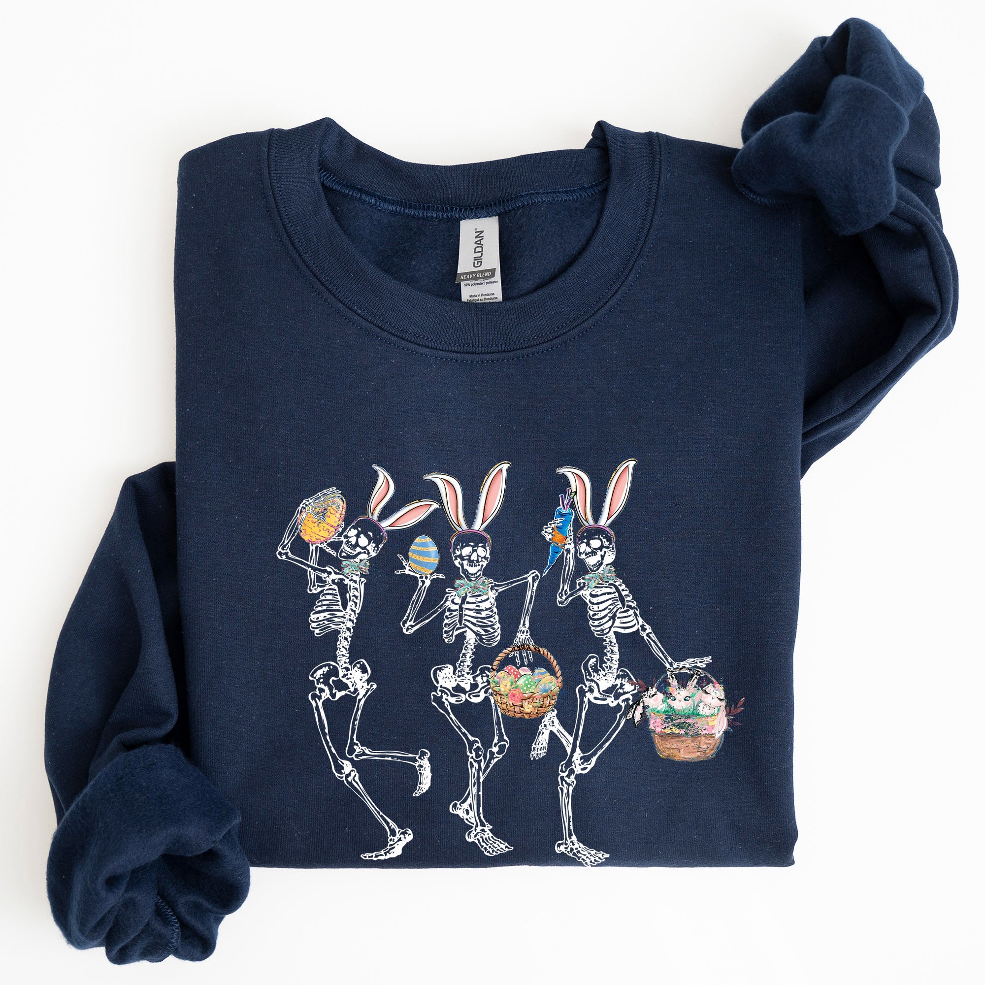 Dancing Easter Skeleton, Rabbit, Bunnies Celebration Artwork For Festive Wardrobe Sweatshirt