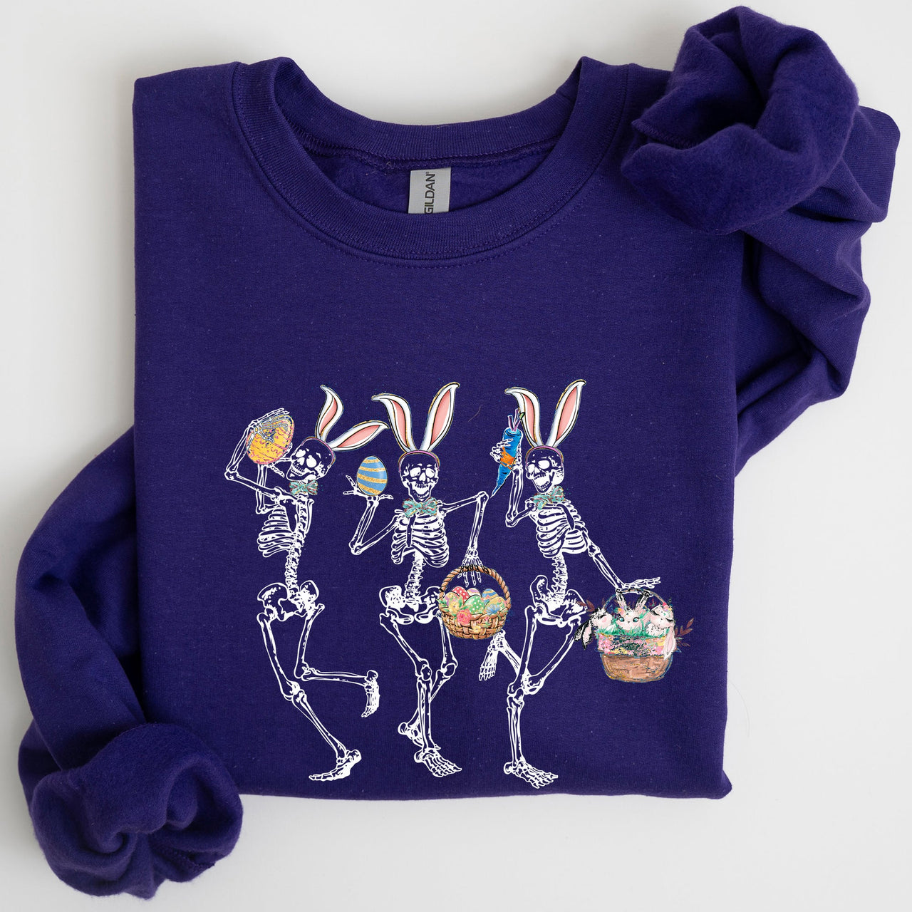 Dancing Easter Skeleton, Rabbit, Bunnies Celebration Artwork For Festive Wardrobe Sweatshirt