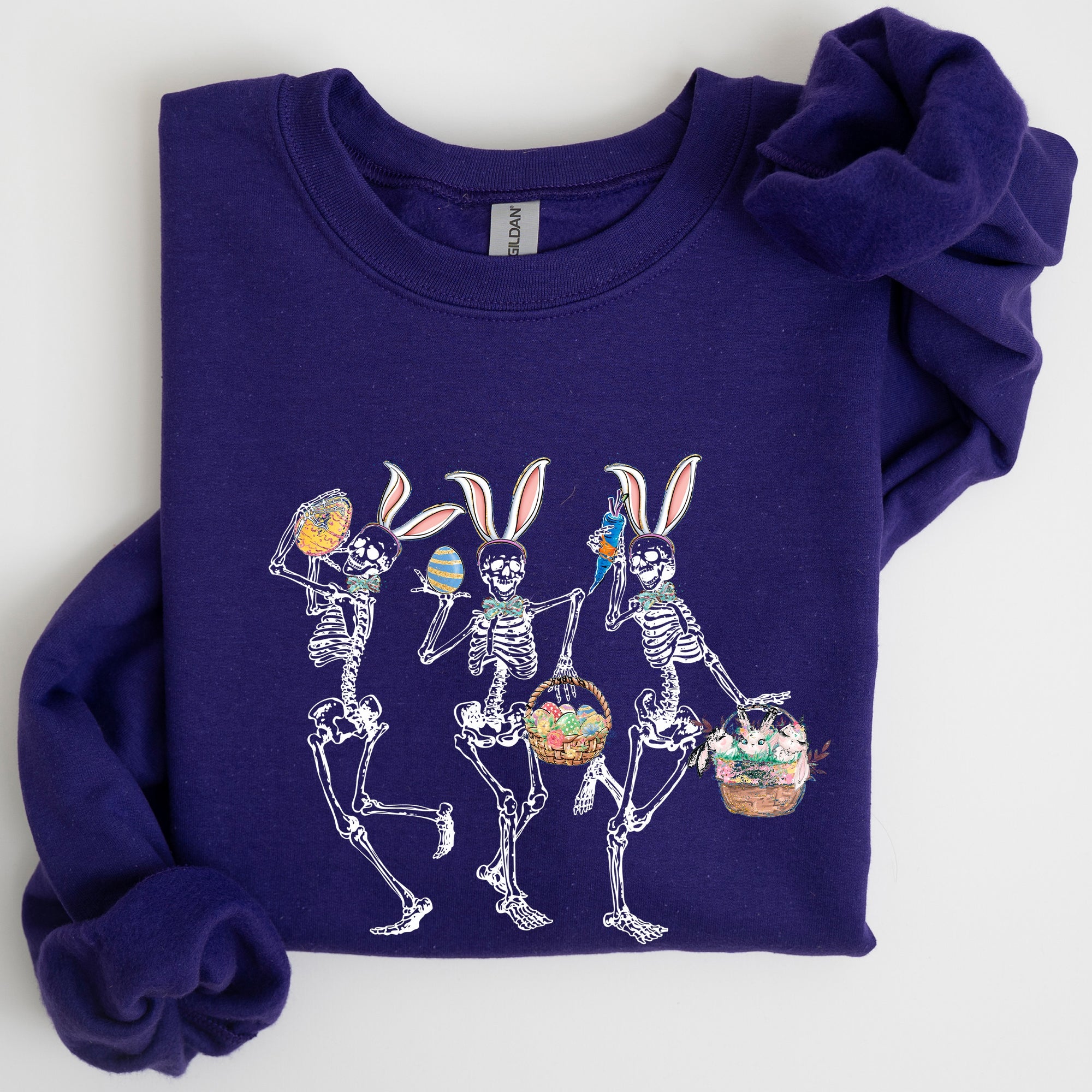 Dancing Easter Skeleton, Rabbit, Bunnies Celebration Artwork For Festive Wardrobe Sweatshirt