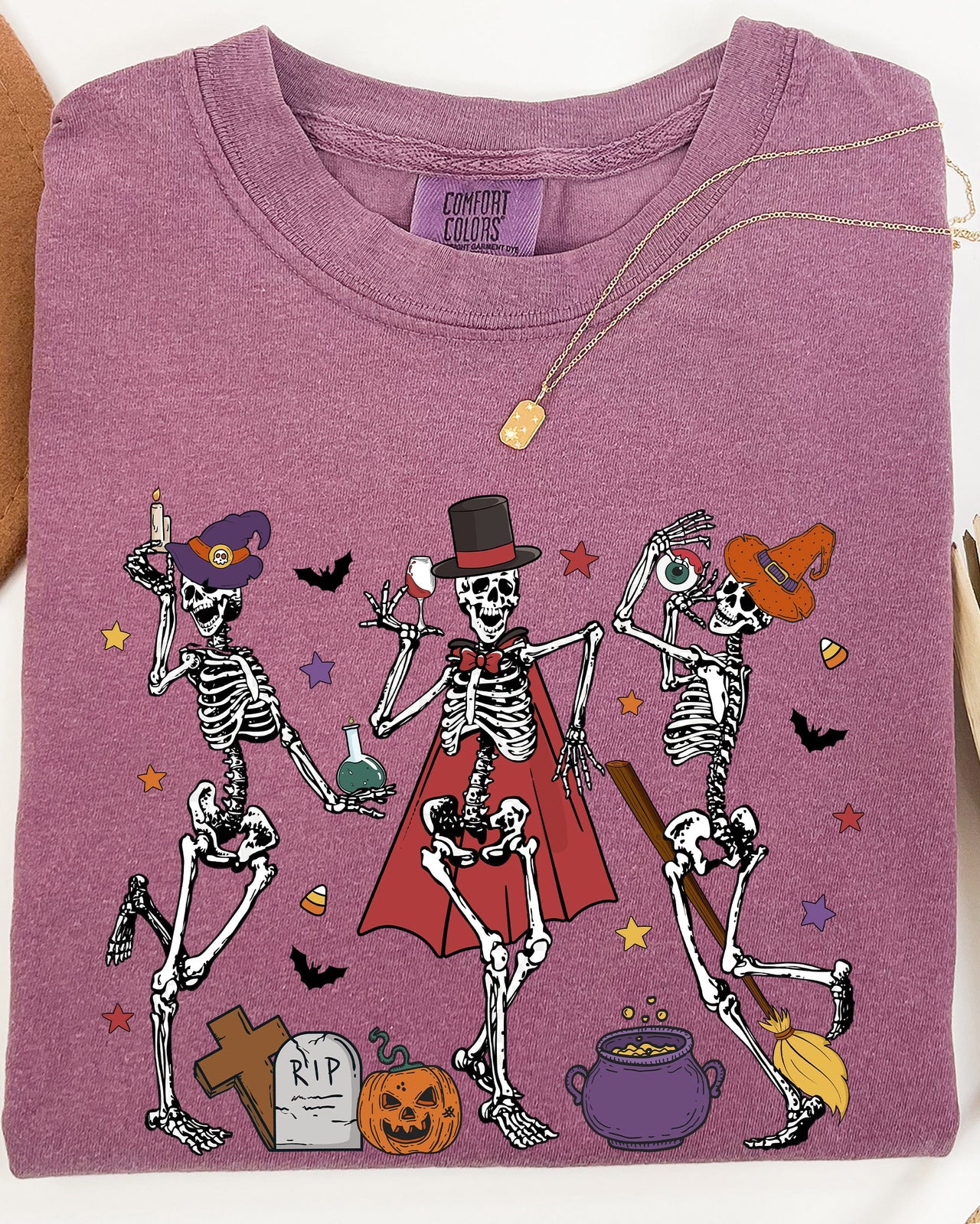 Dancing Skeleton Halloween Party Trick Or Treat Spooky Nighttime Celebration Comfort Colors Tee