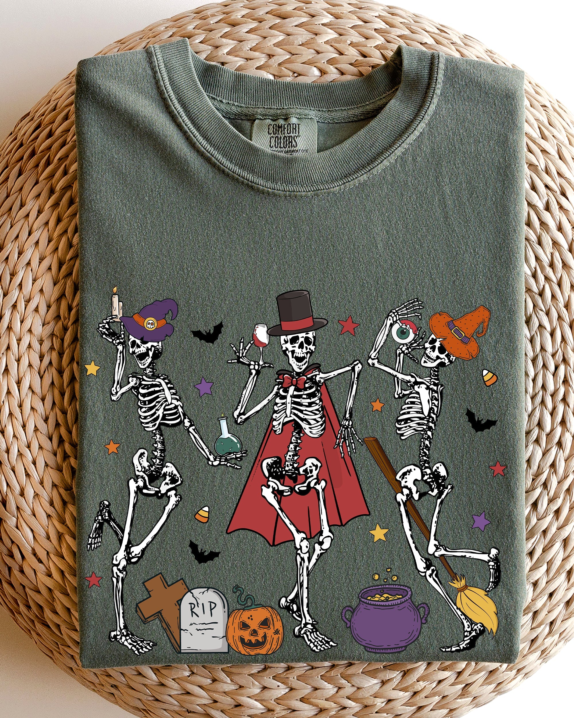 Dancing Skeleton Halloween Party Trick Or Treat Spooky Nighttime Celebration Comfort Colors Tee