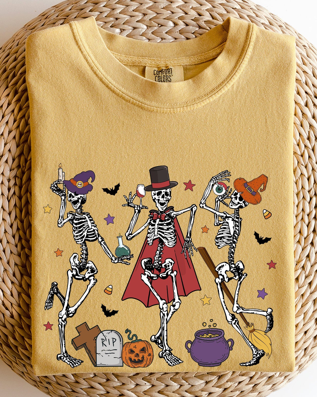 Dancing Skeleton Halloween Party Trick Or Treat Spooky Nighttime Celebration Comfort Colors Tee