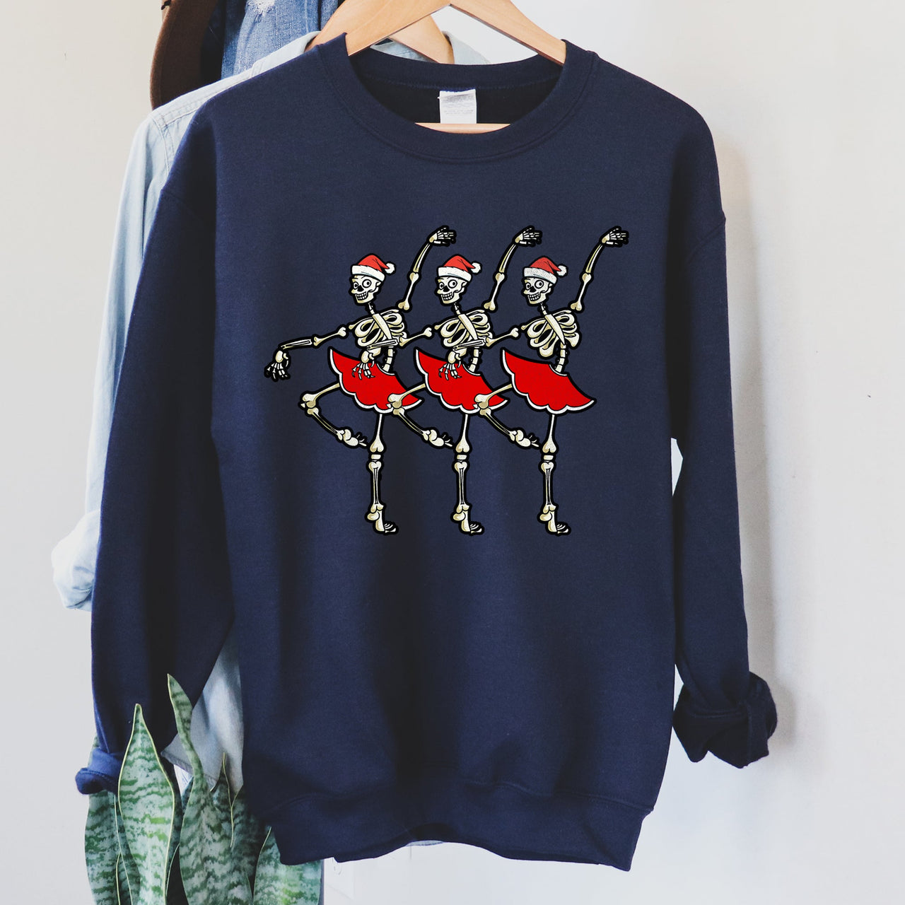 Dancing Skeleton Santa Girls Festive Holiday Parade Graphic Print Cozy Cotton Comfort Fit Sweatshirt