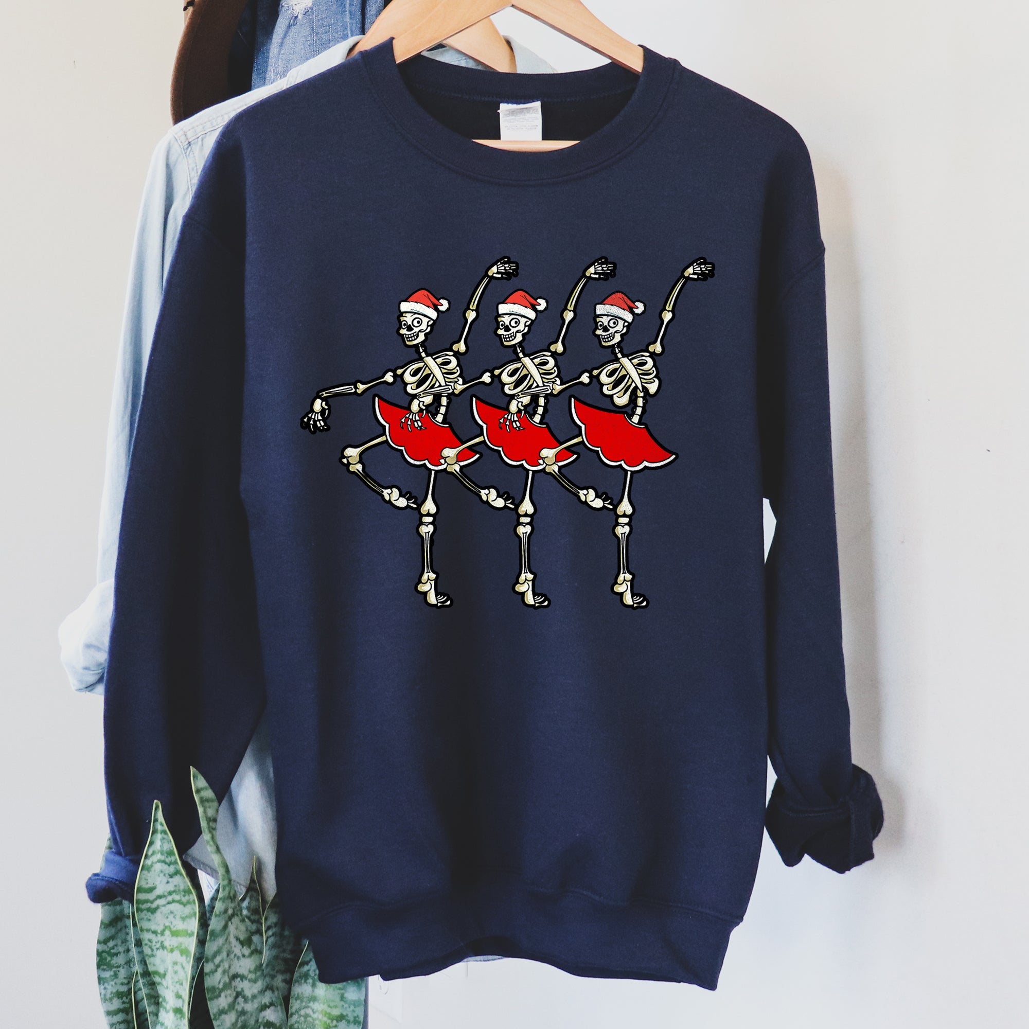 Dancing Skeleton Santa Girls Festive Holiday Parade Graphic Print Cozy Cotton Comfort Fit Sweatshirt