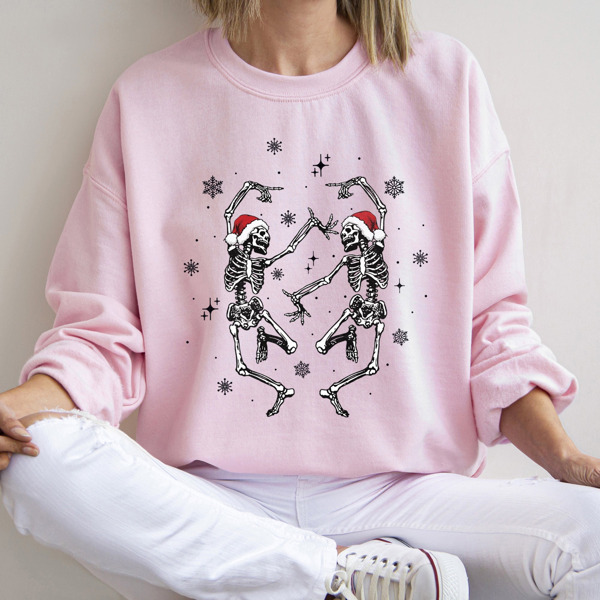 Dancing Skeletons Retro Christmas Festive Skeleton Dance Motif Winter Holiday Illustration Sweatshirt