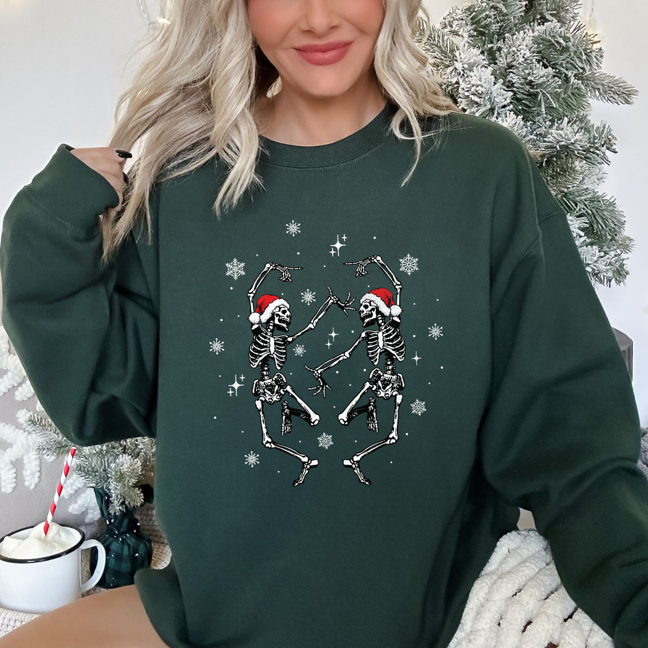 Dancing Skeletons Vintage Christmas Illustration Festive Holiday Parade Sweatshirt