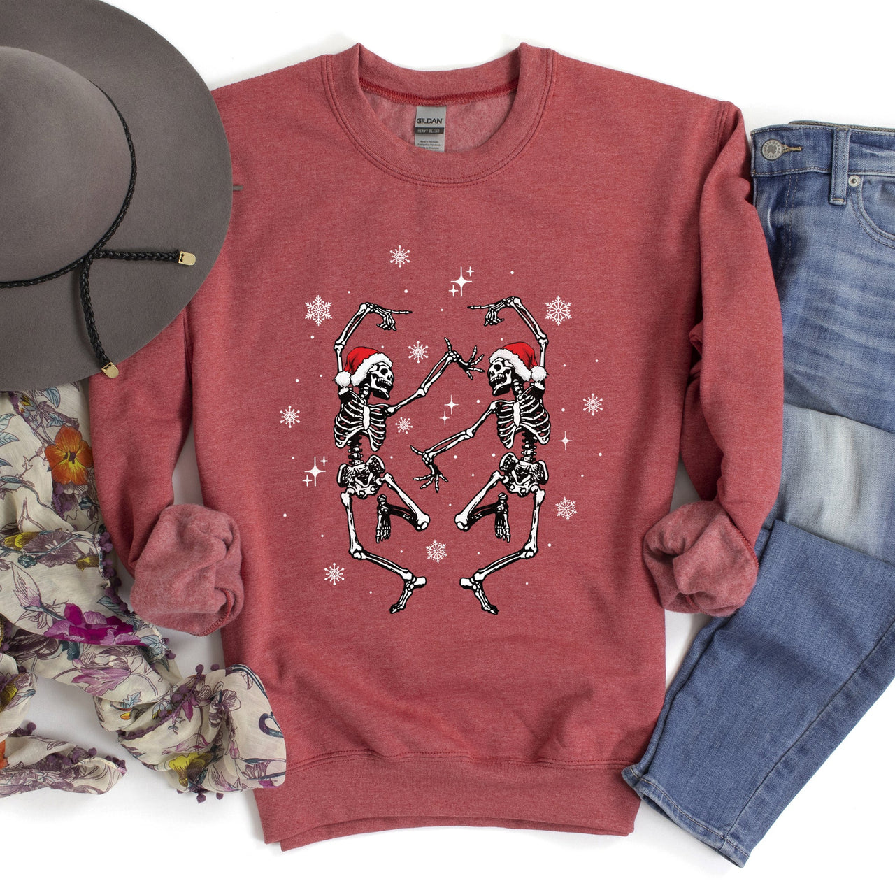 Dancing Skeletons Vintage Christmas Illustration Festive Holiday Parade Sweatshirt