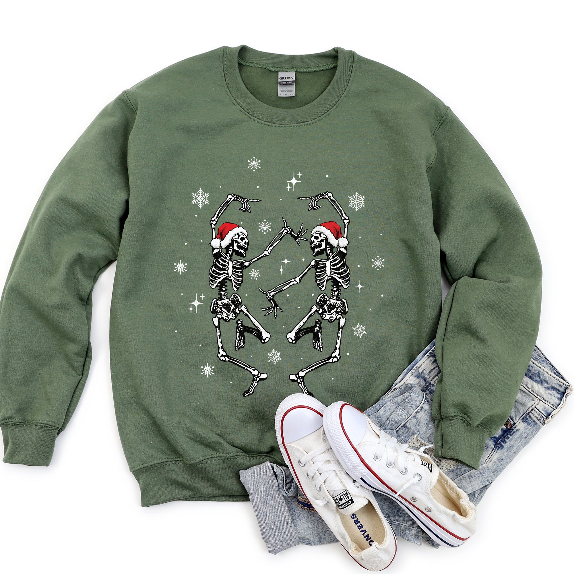 Dancing Skeletons Vintage Christmas Illustration Festive Holiday Parade Sweatshirt
