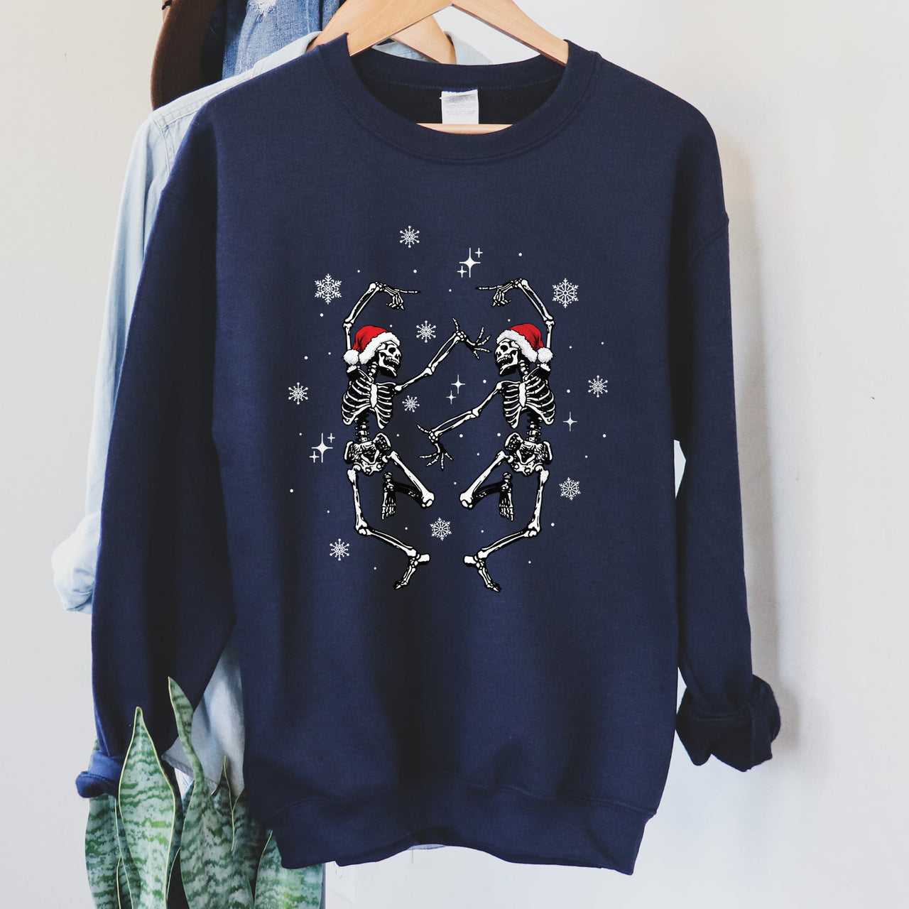 Dancing Skeletons Vintage Christmas Illustration Festive Holiday Parade Sweatshirt