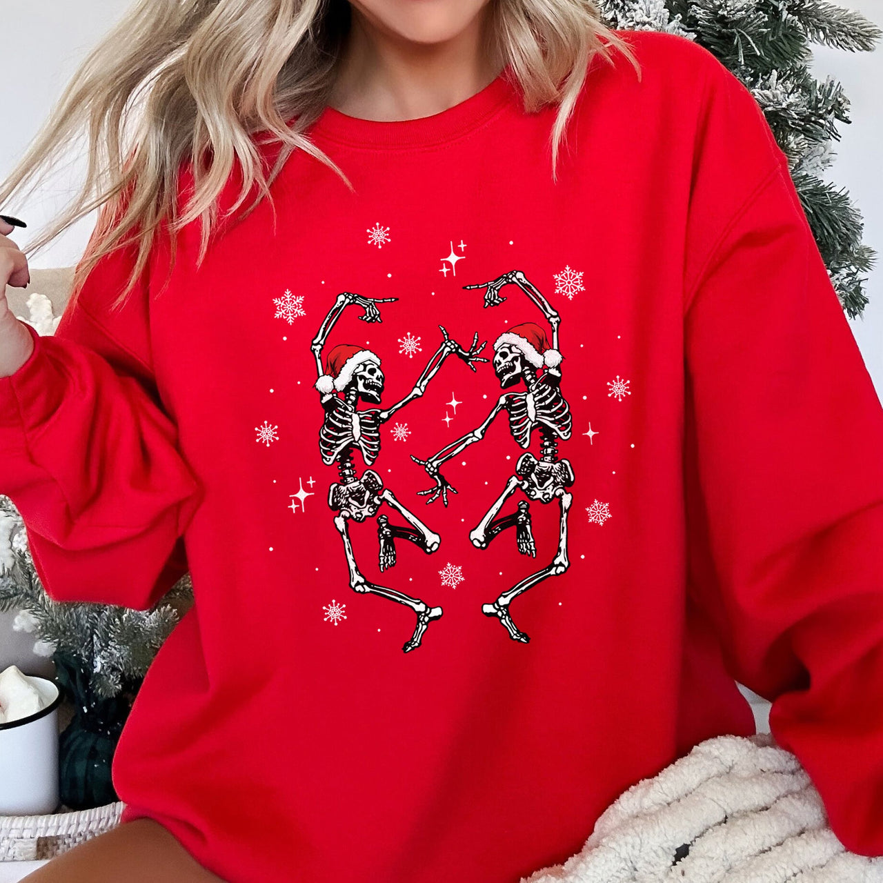 Dancing Skeletons Vintage Christmas Illustration Festive Holiday Parade Sweatshirt