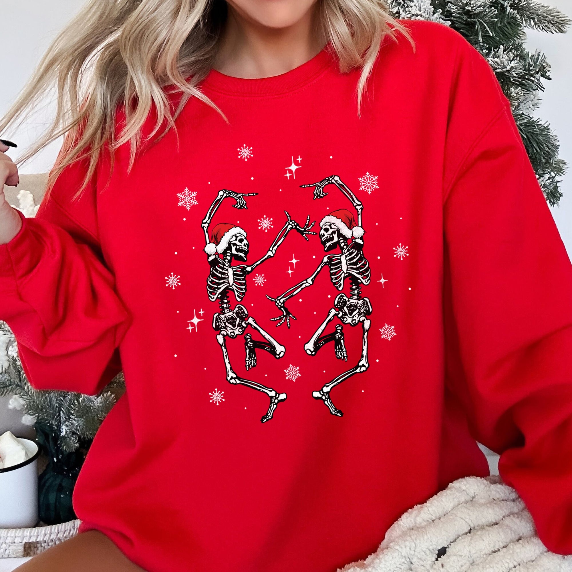 Dancing Skeletons Vintage Christmas Illustration Festive Holiday Parade Sweatshirt