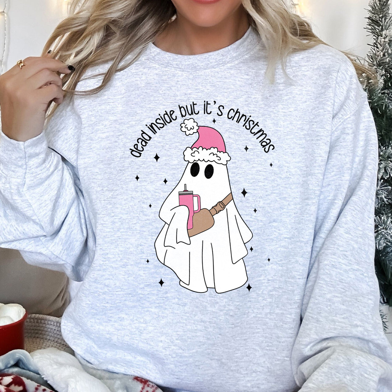 Dead Inside But It's Christmas Retro Cozy Winter Edition Graphic Print Sweatshirt