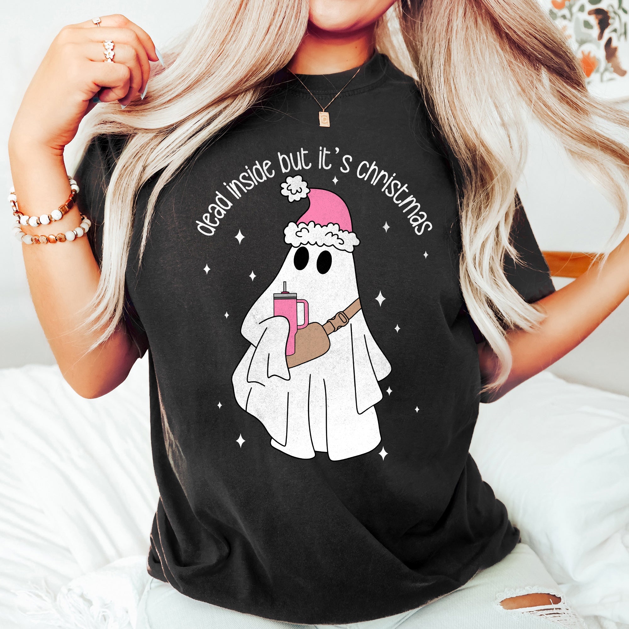 Dead Inside But It's Christmas BooJee Bougie Ghost Holiday Edition Comfort Colors Tee
