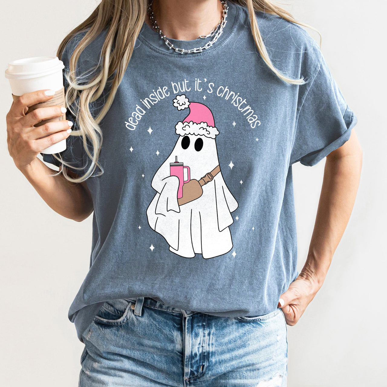 Dead Inside But It's Christmas BooJee Bougie Ghost Holiday Edition Comfort Colors Tee