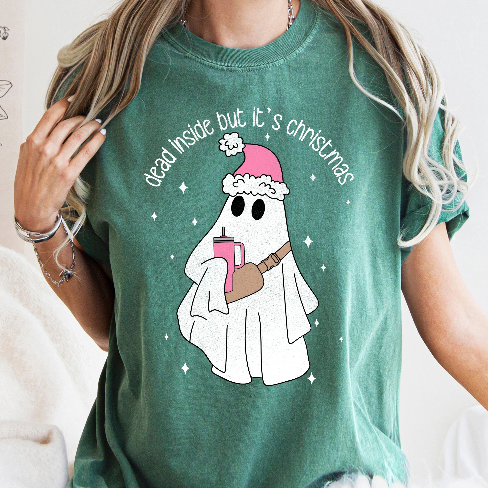 Dead Inside But It's Christmas BooJee Bougie Ghost Holiday Edition Comfort Colors Tee