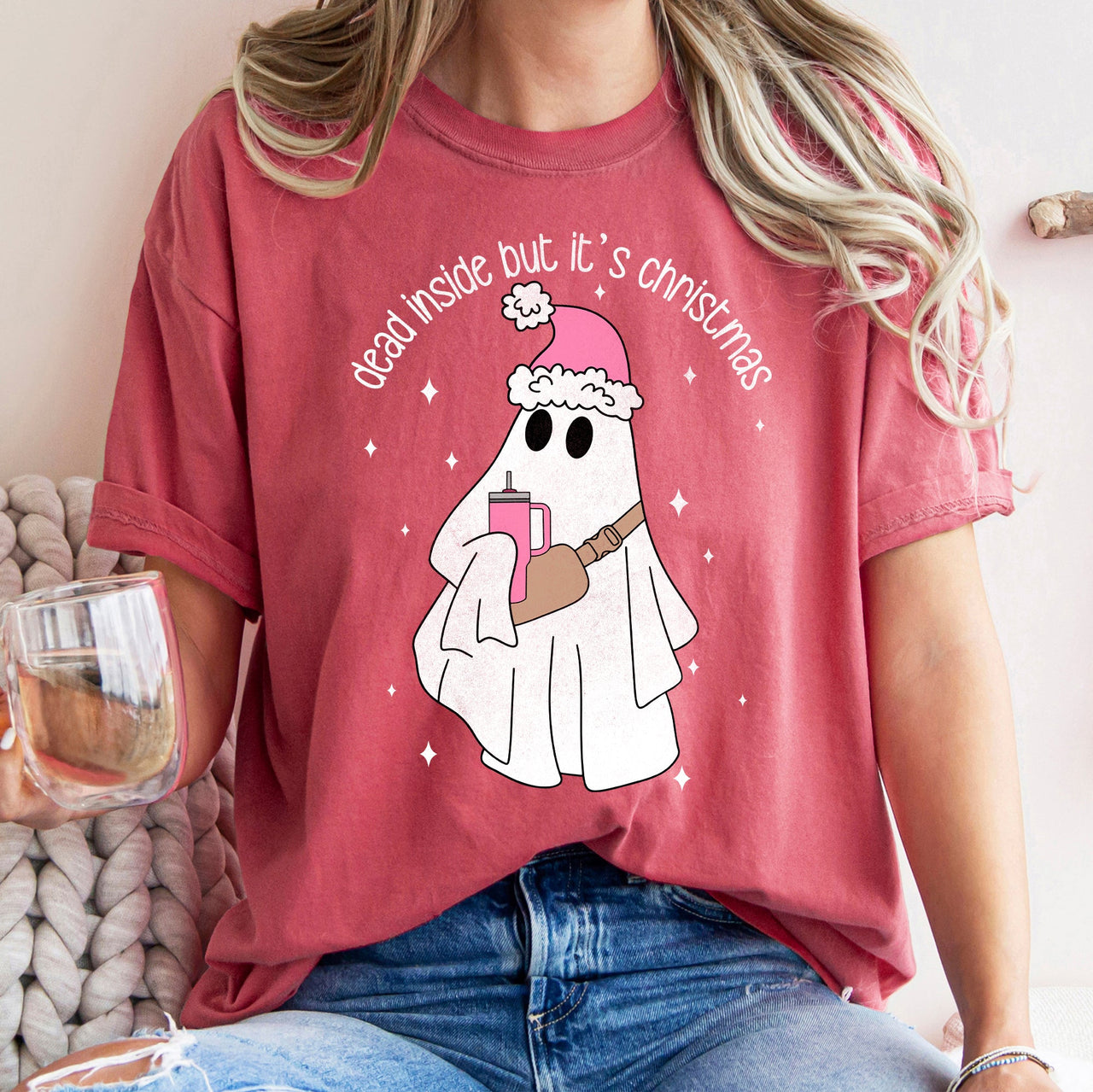 Dead Inside But It's Christmas BooJee Bougie Ghost Holiday Edition Comfort Colors Tee