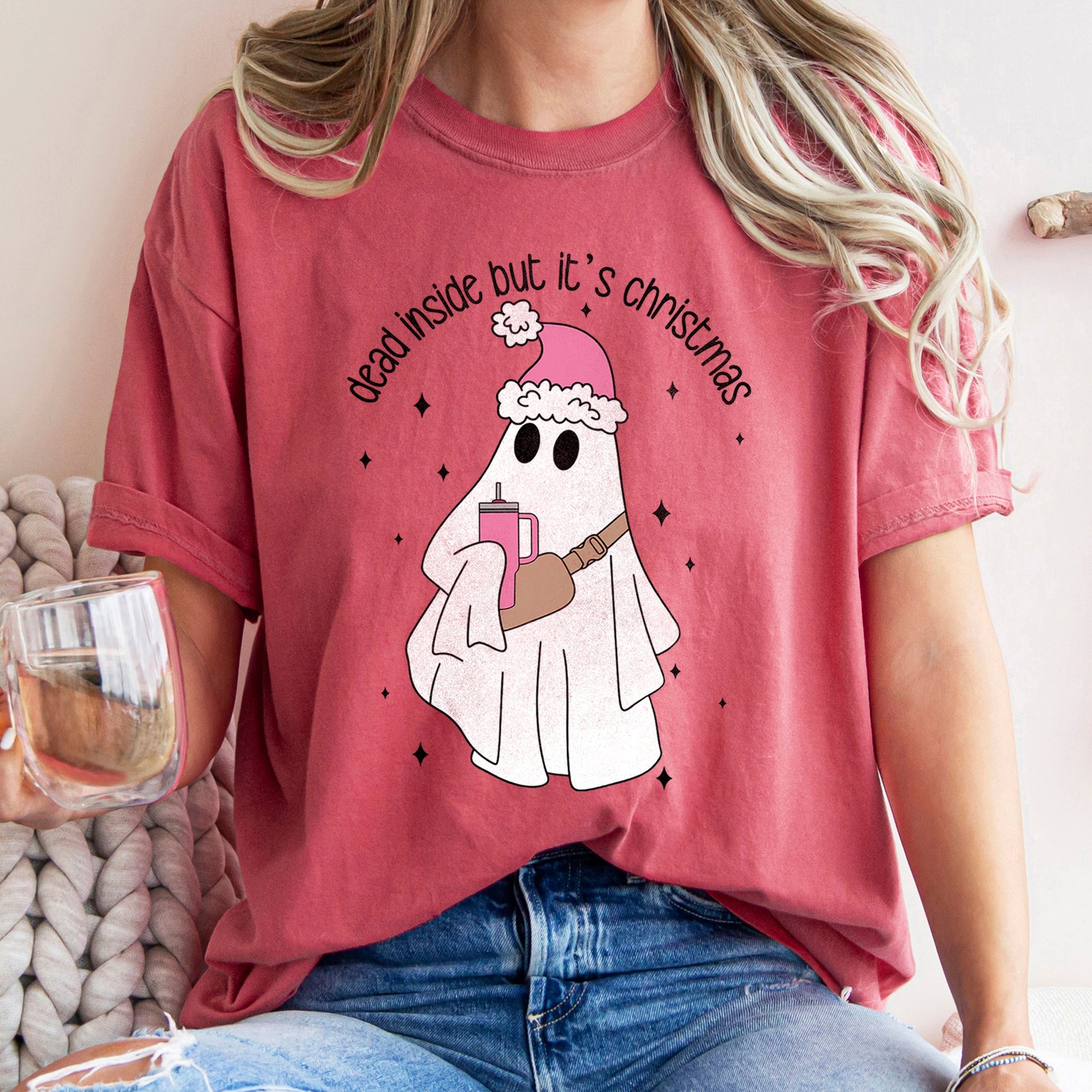 Dead Inside But It's Christmas BooJee Bougie Ghost Holiday Edition Comfort Colors Tee