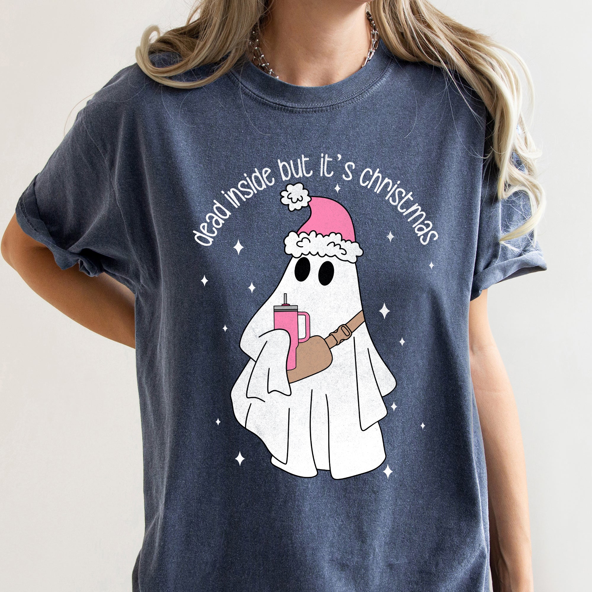 Dead Inside But It's Christmas BooJee Bougie Ghost Holiday Edition Comfort Colors Tee