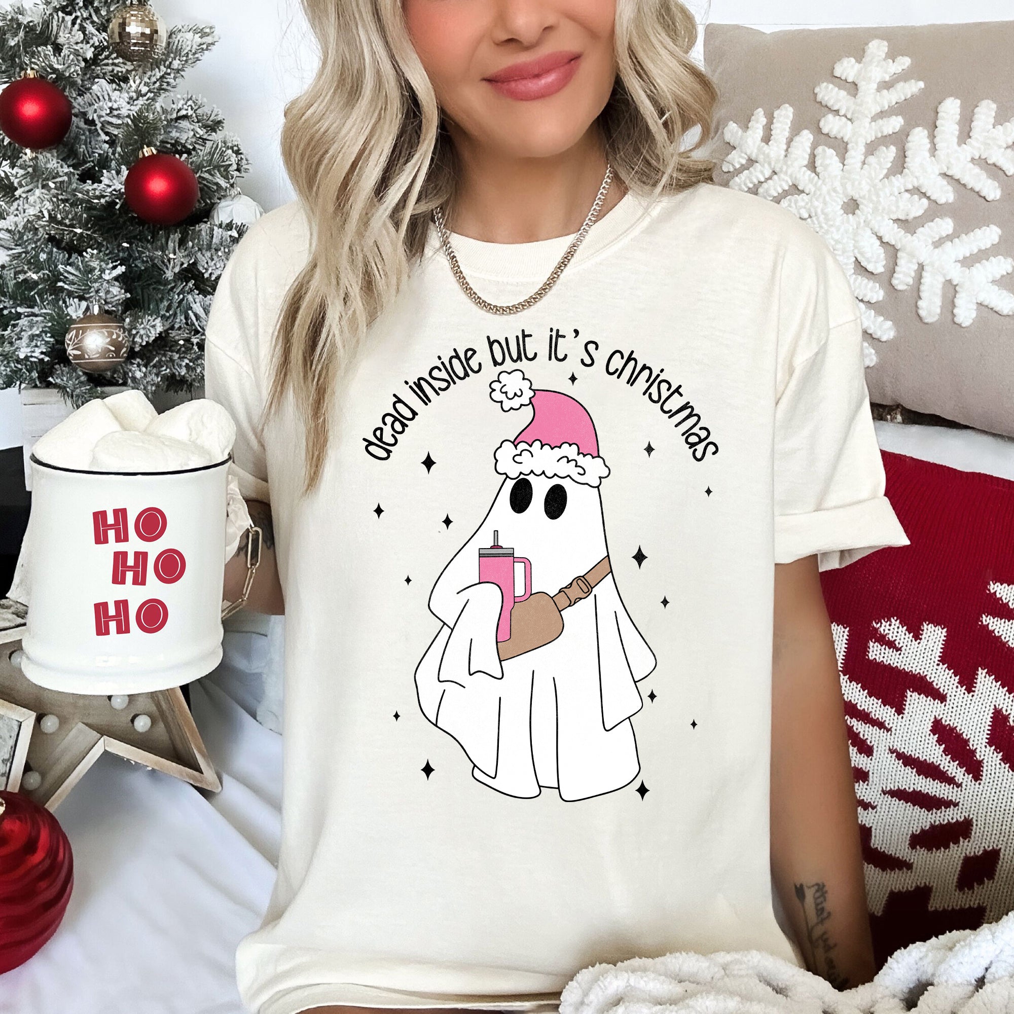 Dead Inside But It's Christmas BooJee Bougie Ghost Holiday Edition Comfort Colors Tee