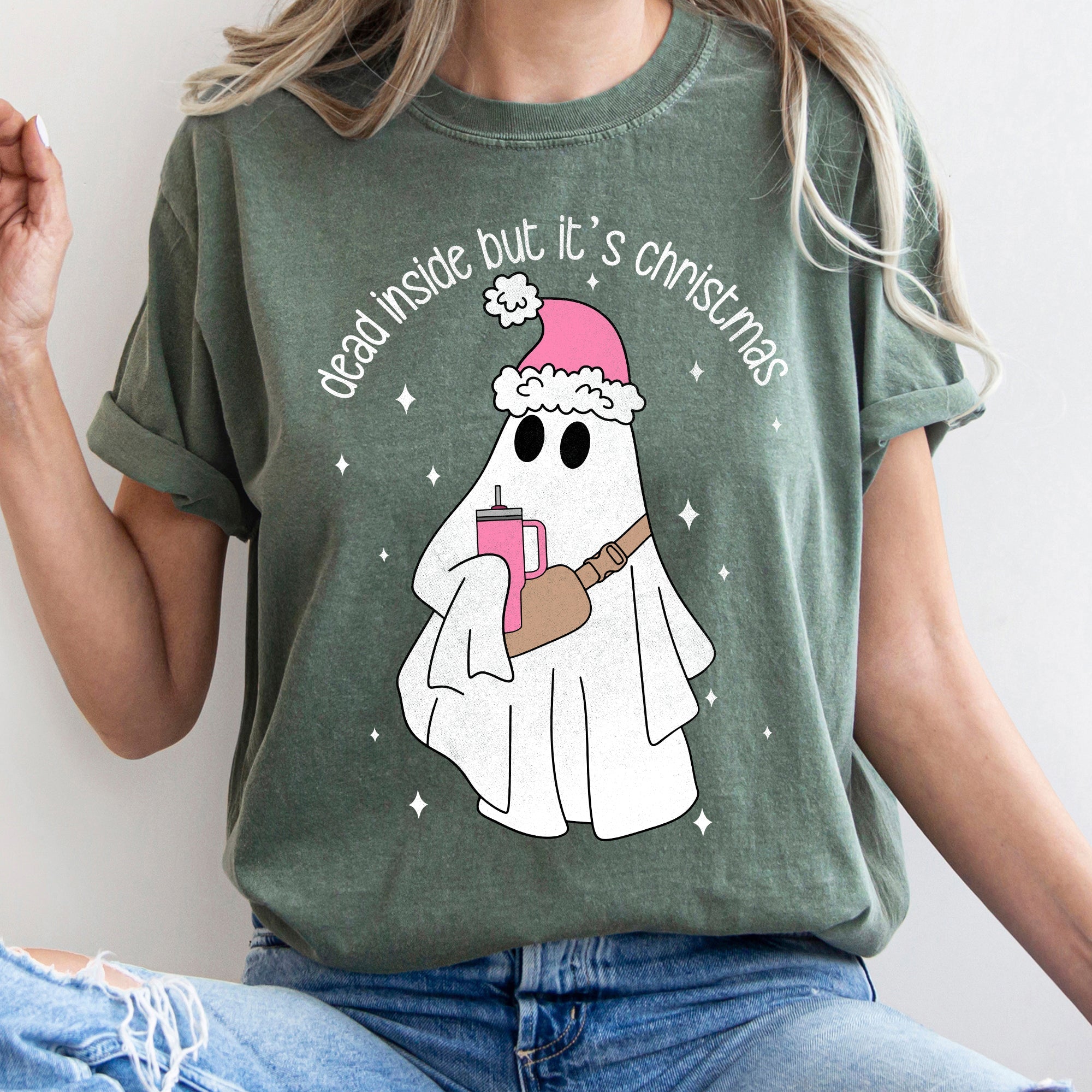 Dead Inside But It's Christmas BooJee Bougie Ghost Holiday Edition Comfort Colors Tee