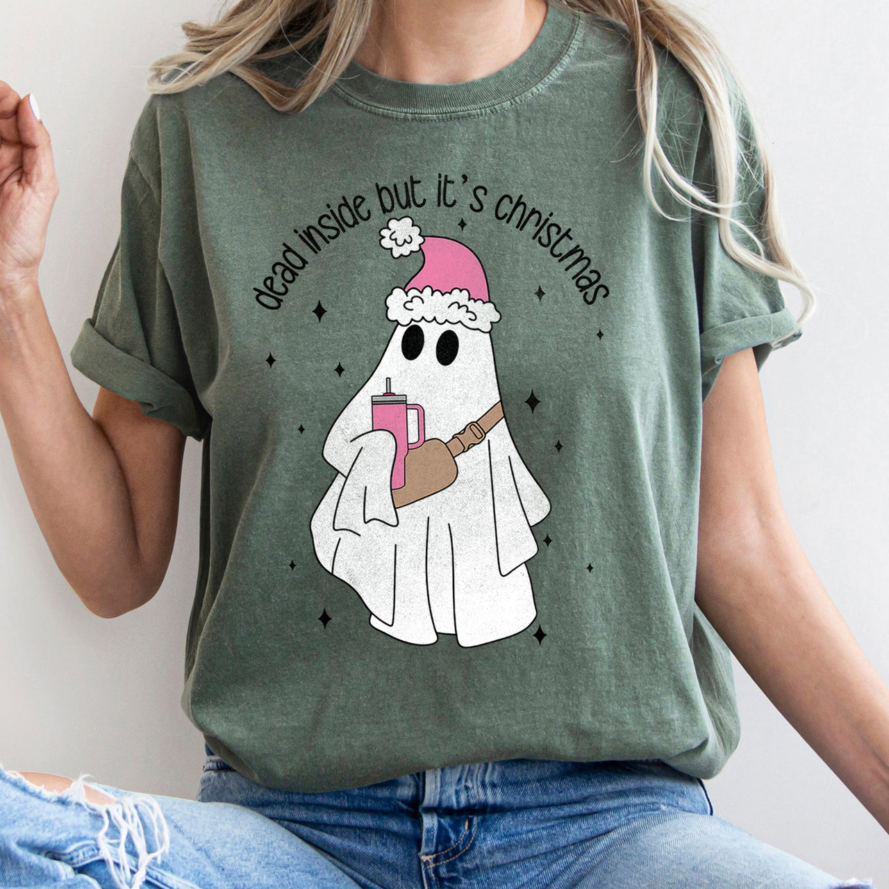 Dead Inside But It's Christmas BooJee Bougie Ghost Holiday Edition Comfort Colors Tee
