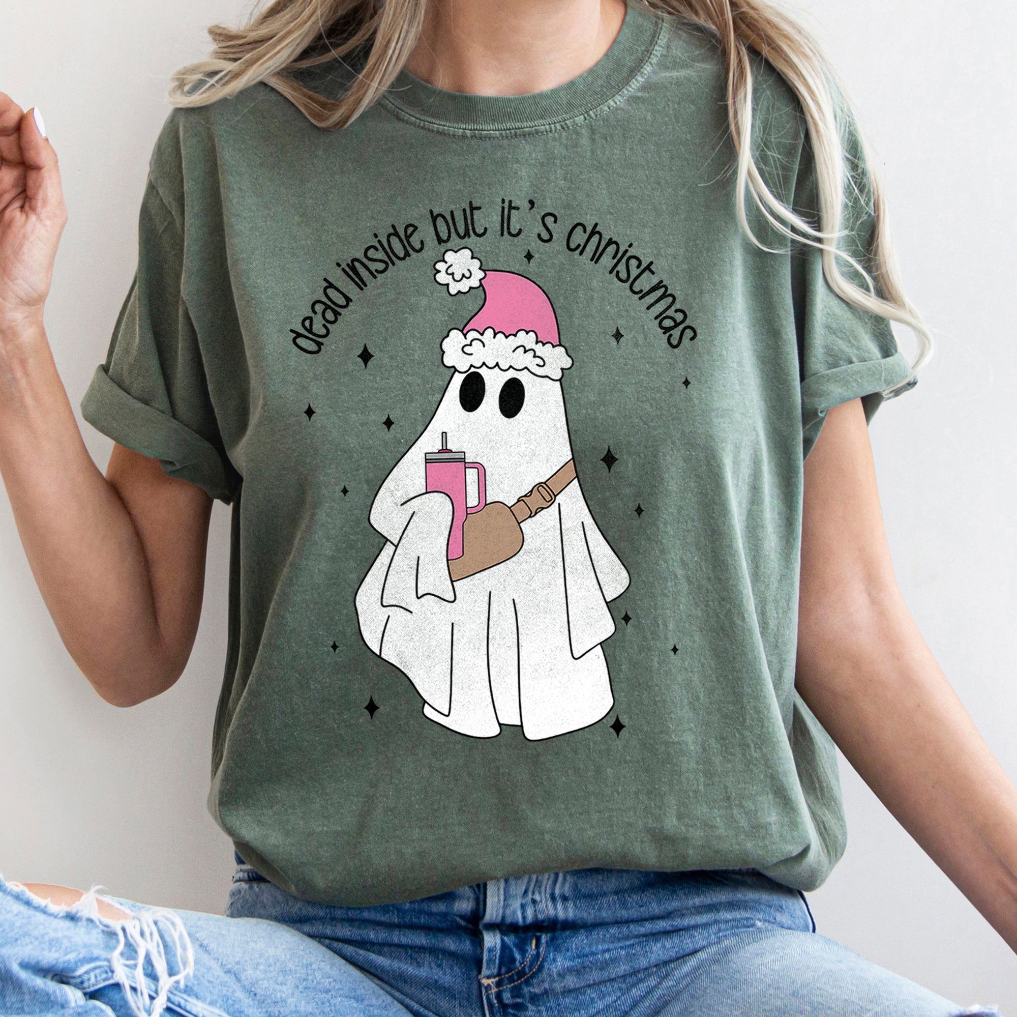 Dead Inside But It's Christmas BooJee Bougie Ghost Holiday Edition Comfort Colors Tee