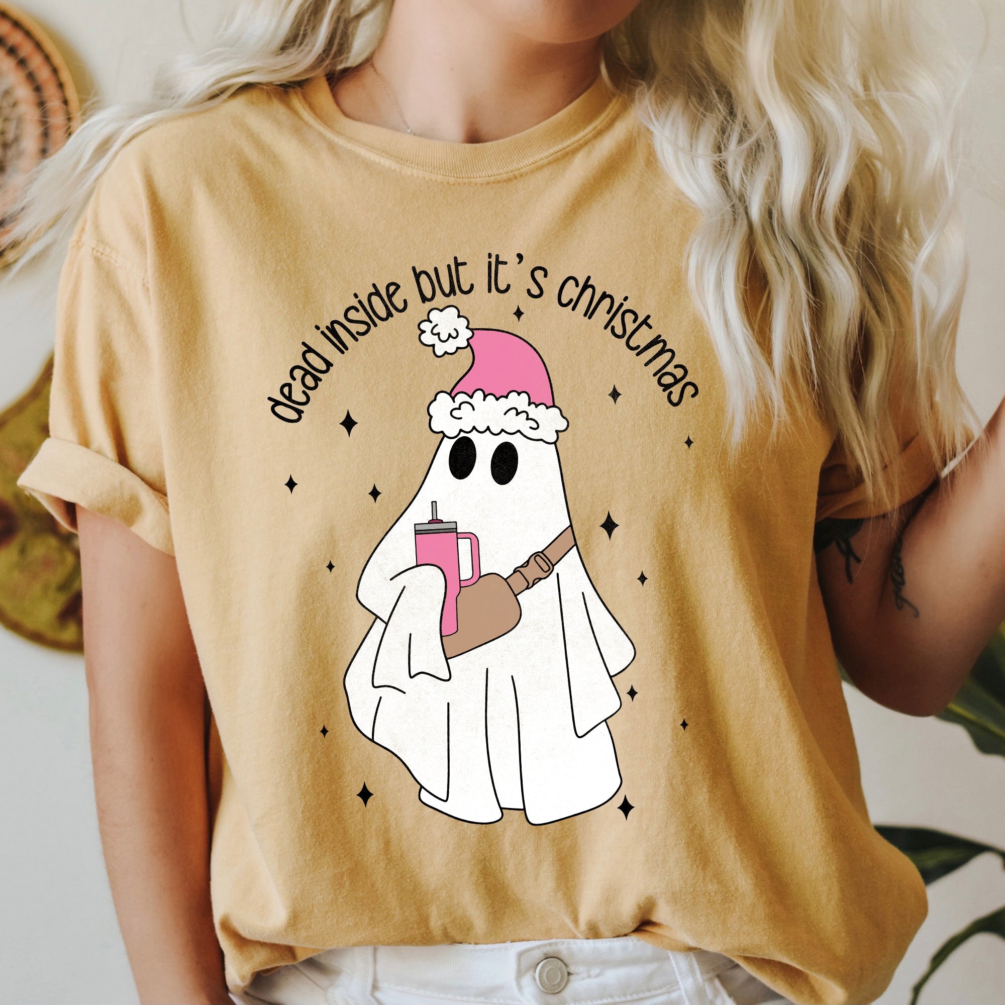 Dead Inside But It's Christmas BooJee Bougie Ghost Holiday Edition Comfort Colors Tee