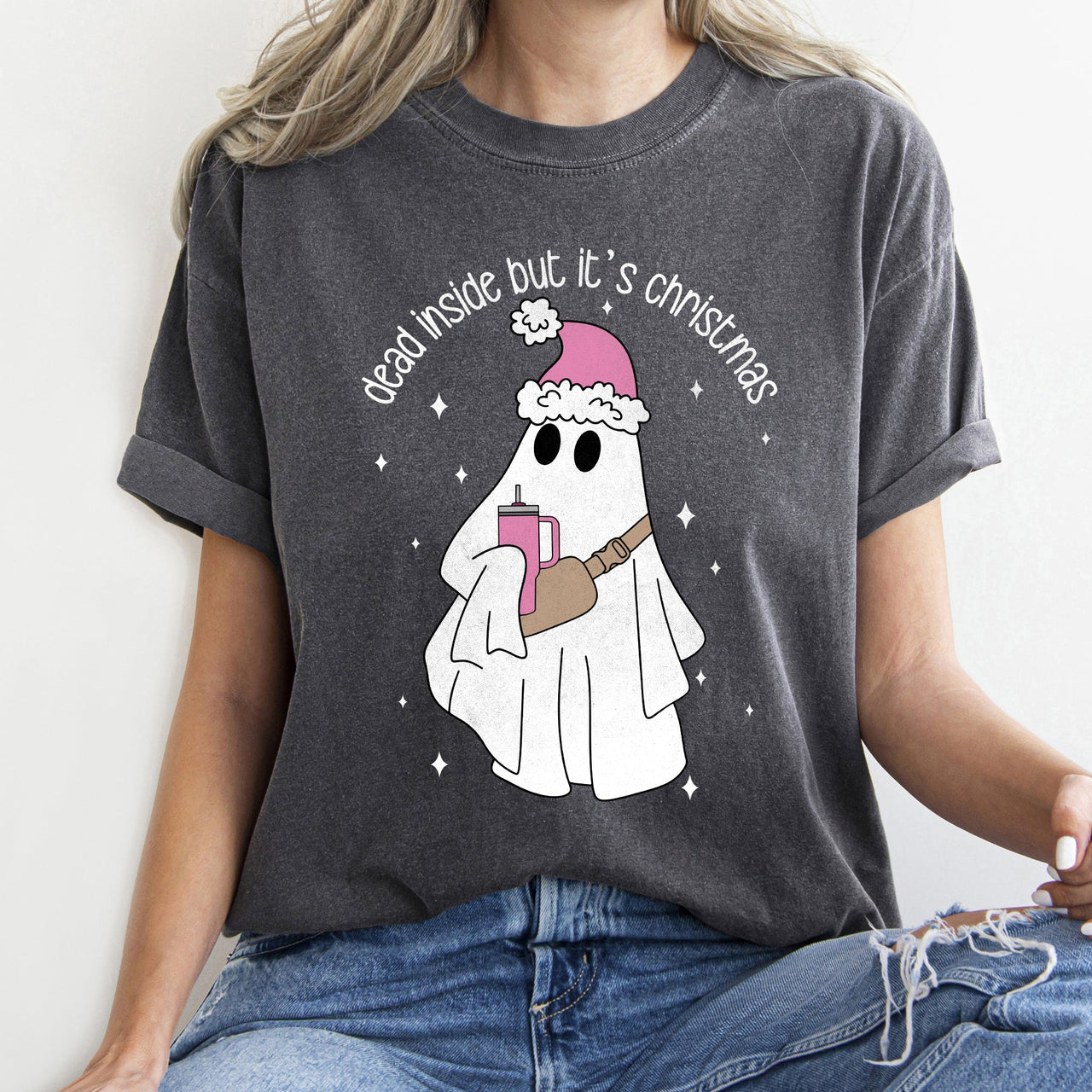 Dead Inside But It's Christmas BooJee Bougie Ghost Holiday Edition Comfort Colors Tee