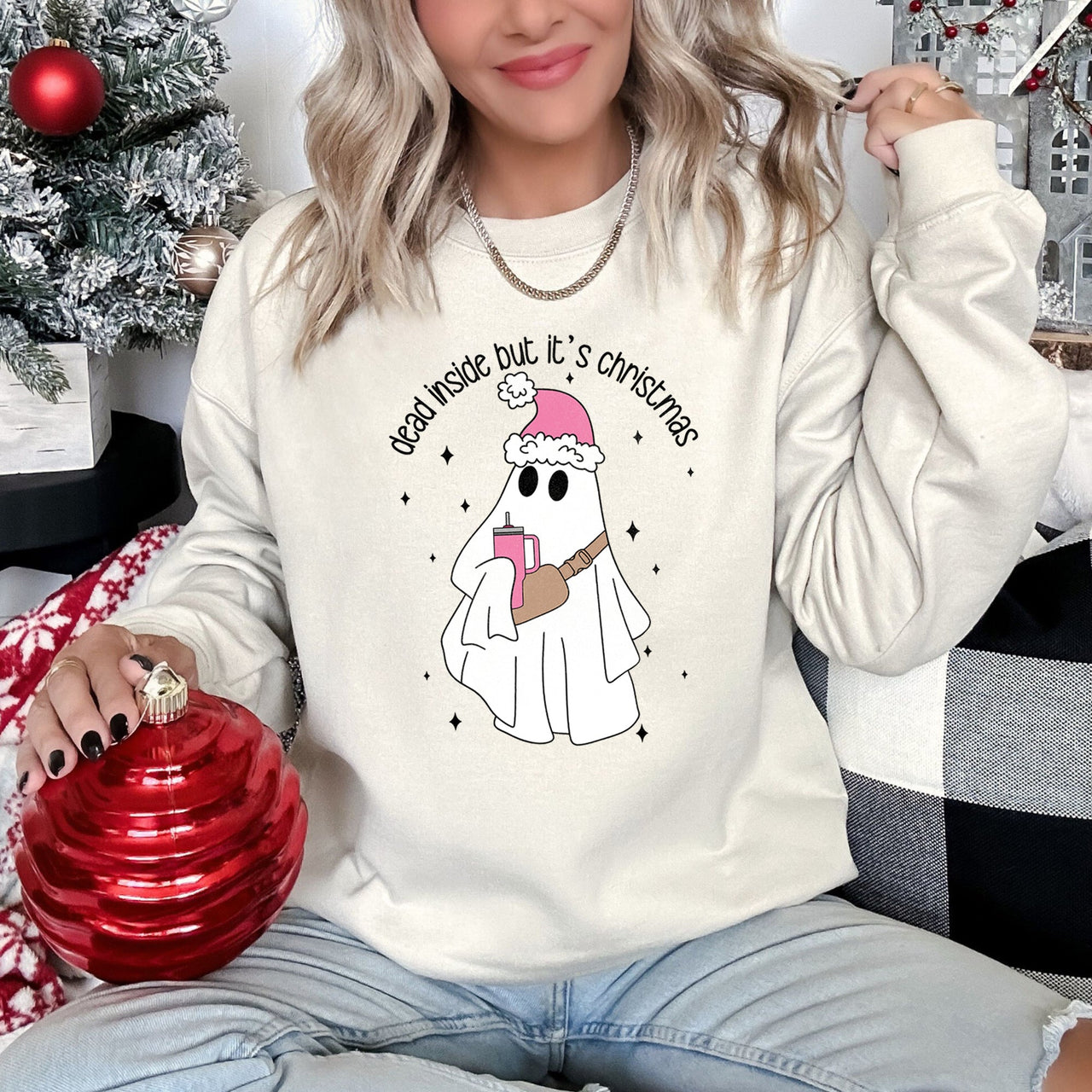 Dead Inside But It's Christmas Retro Cozy Winter Edition Graphic Print Sweatshirt