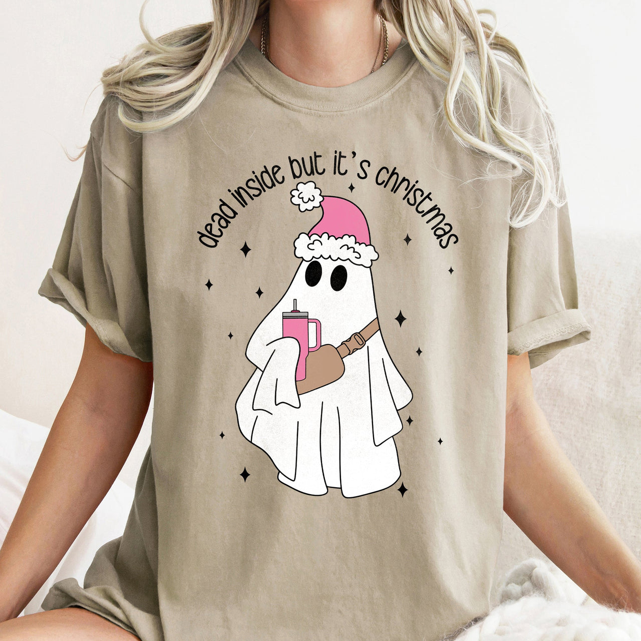 Dead Inside But It's Christmas BooJee Bougie Ghost Holiday Edition Comfort Colors Tee